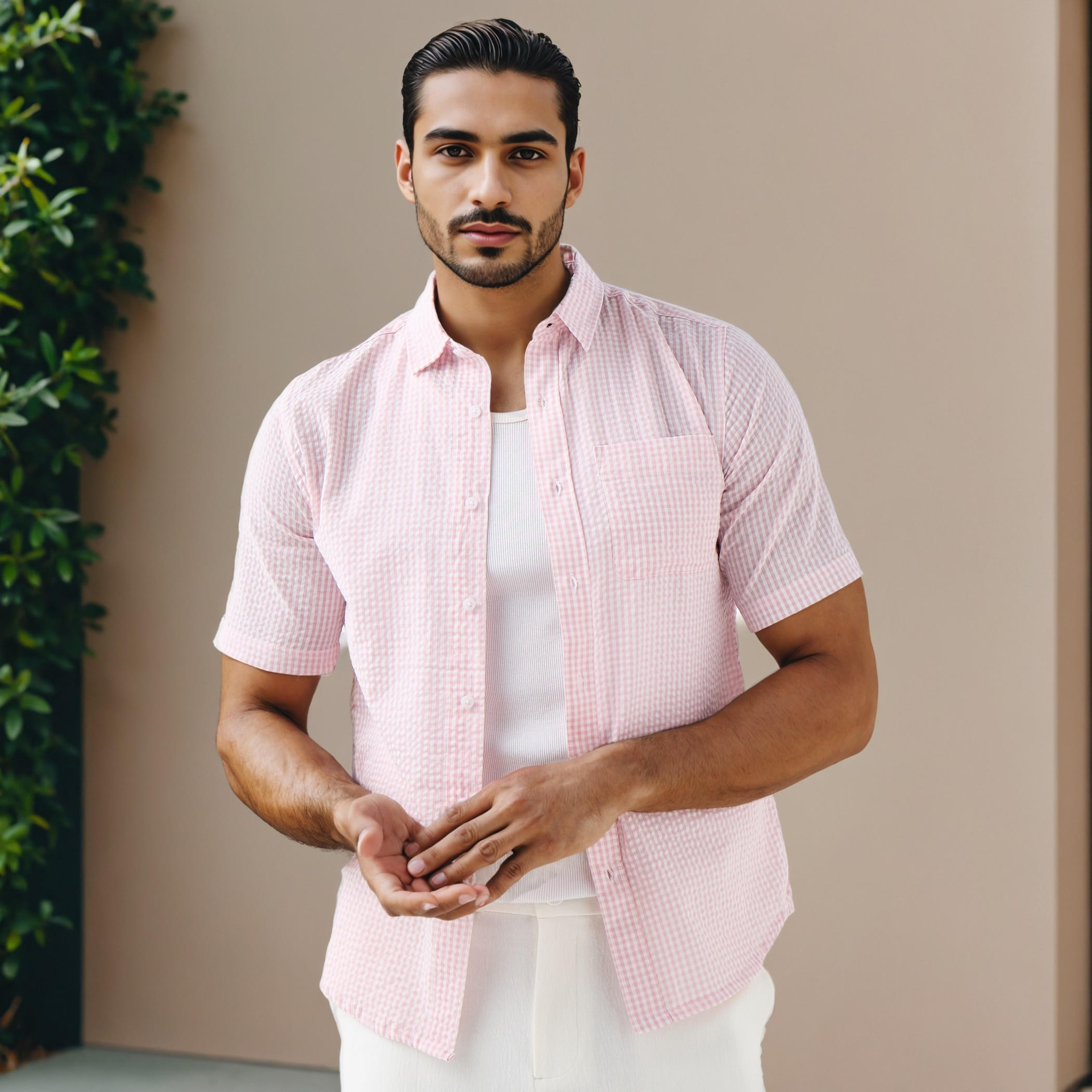 قميص سيرساكر كاروهات بياقة وقصة عادية-men-clothing-shirts-image-5