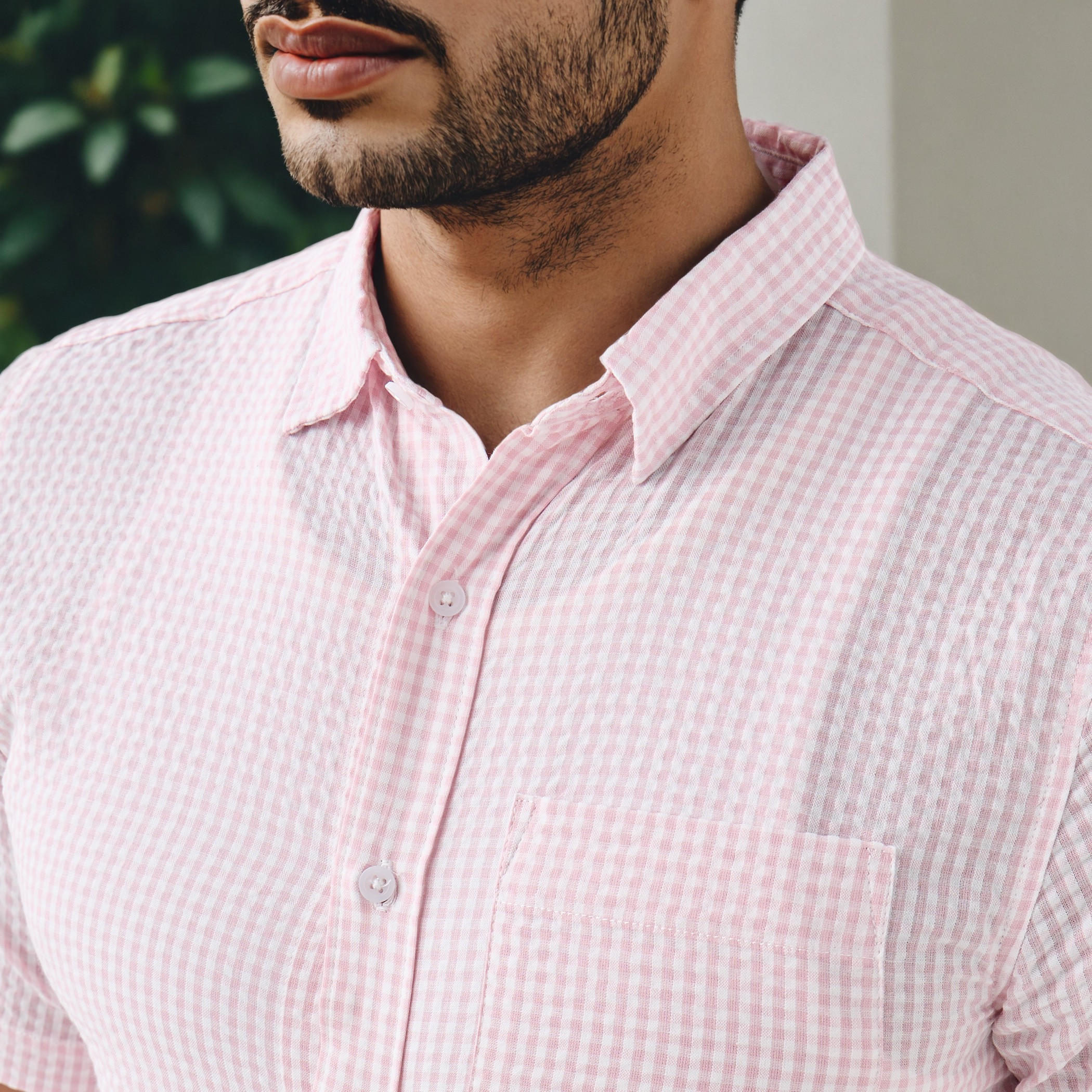 Regular Fit Checked Seersucker Shirt with Collar-men-clothing-shirts-image-4