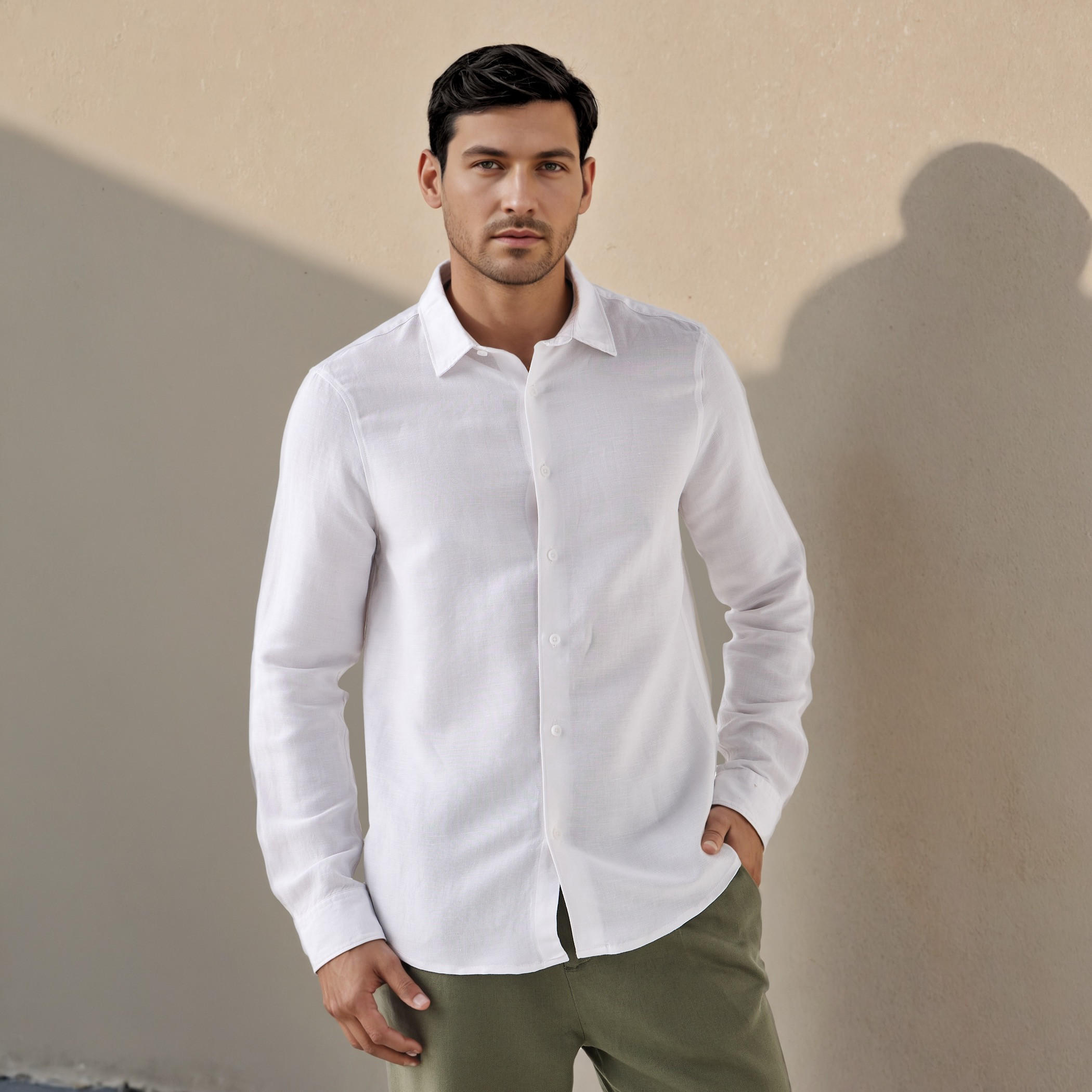 قميص من مزيج الكتان بقصة عادية-men-clothing-shirts-image-1