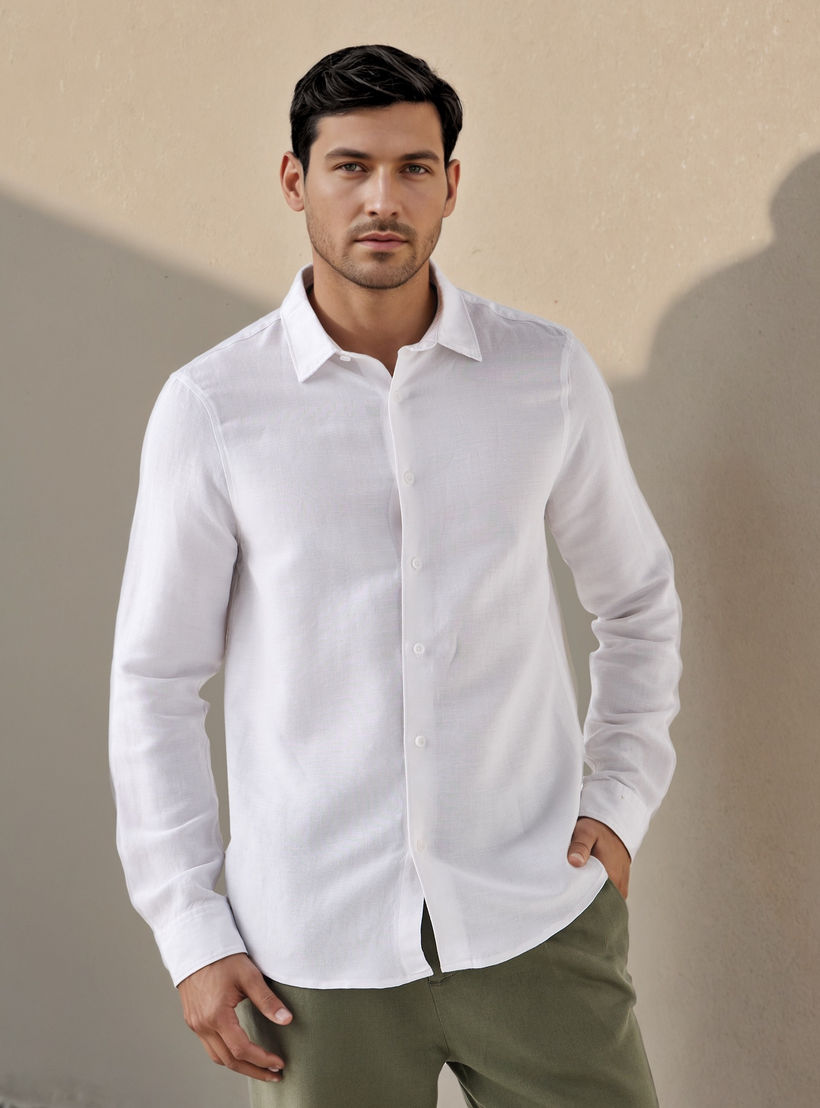 قميص من مزيج الكتان بقصة عادية-men-clothing-shirts-image-1