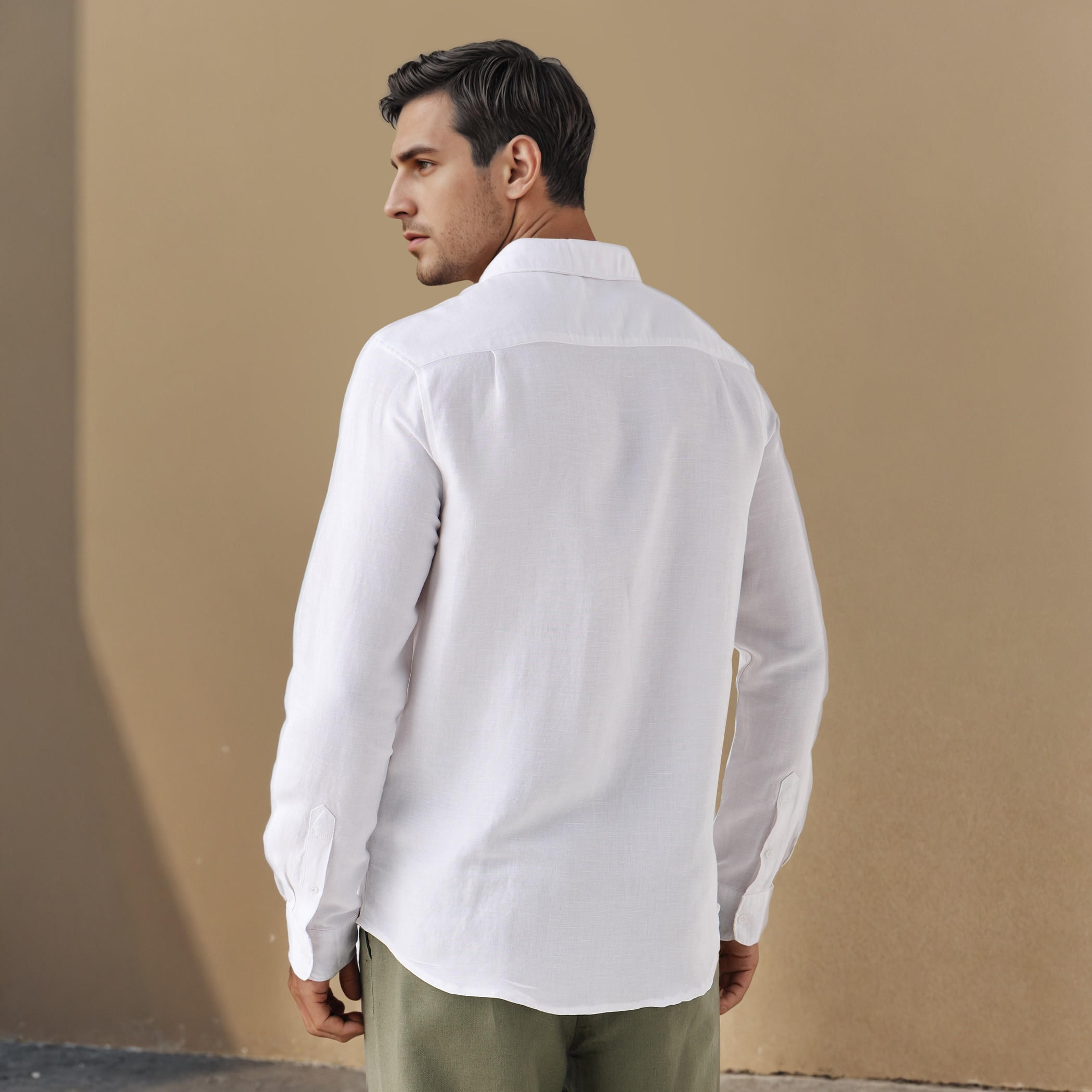 قميص من مزيج الكتان بقصة عادية-men-clothing-shirts-image-3