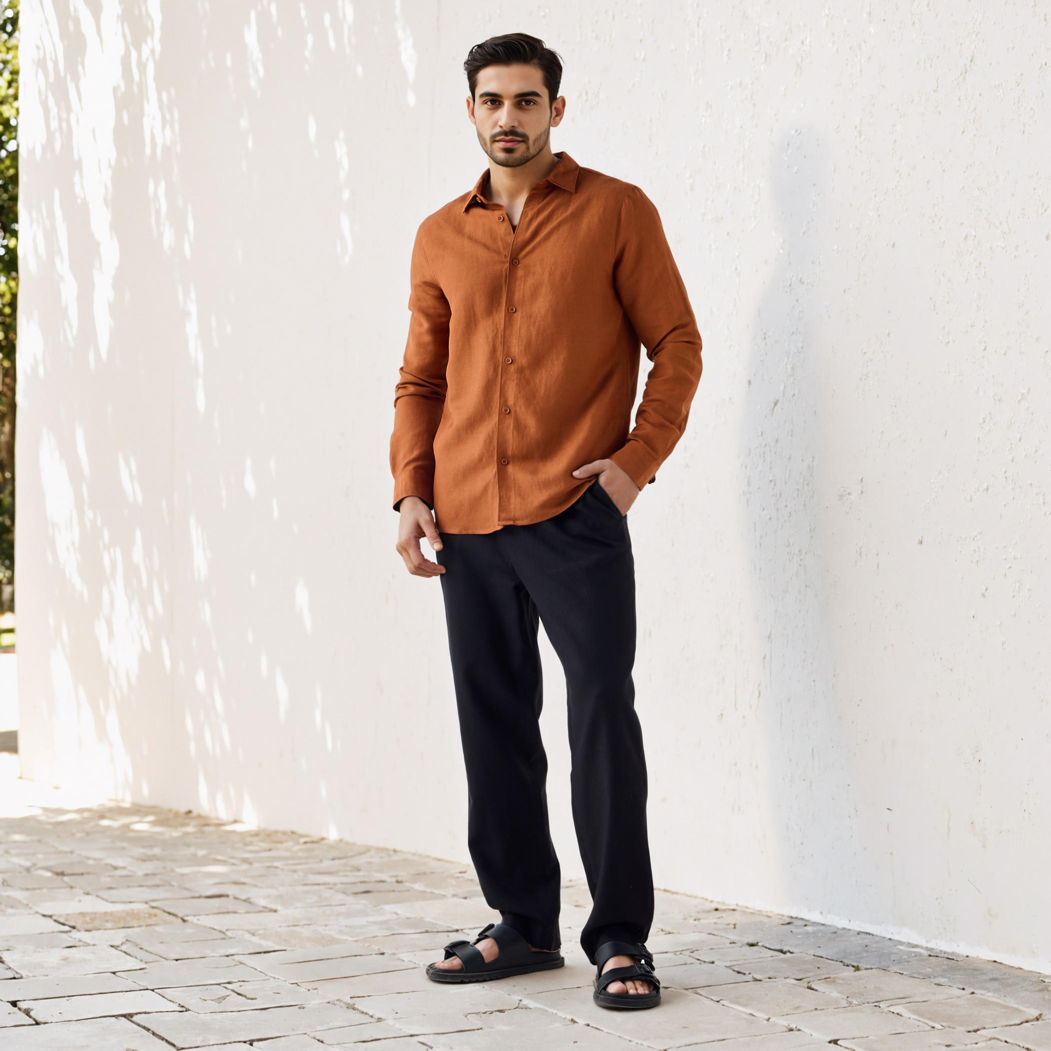 قميص من مزيج الكتان بقصة عادية-men-clothing-shirts-image-4