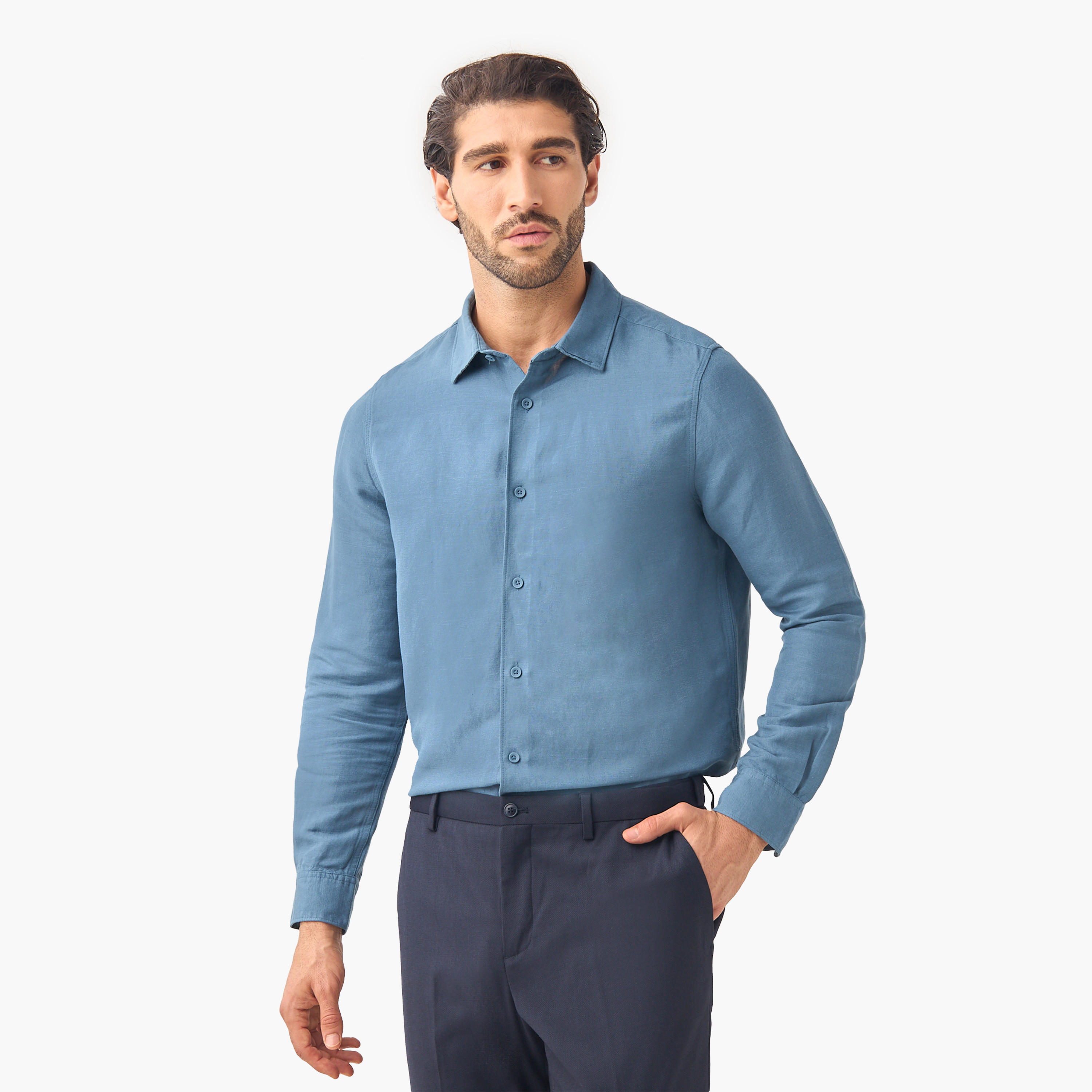 Regular Fit Linen Blend Shirt-men-clothing-shirts-image-1