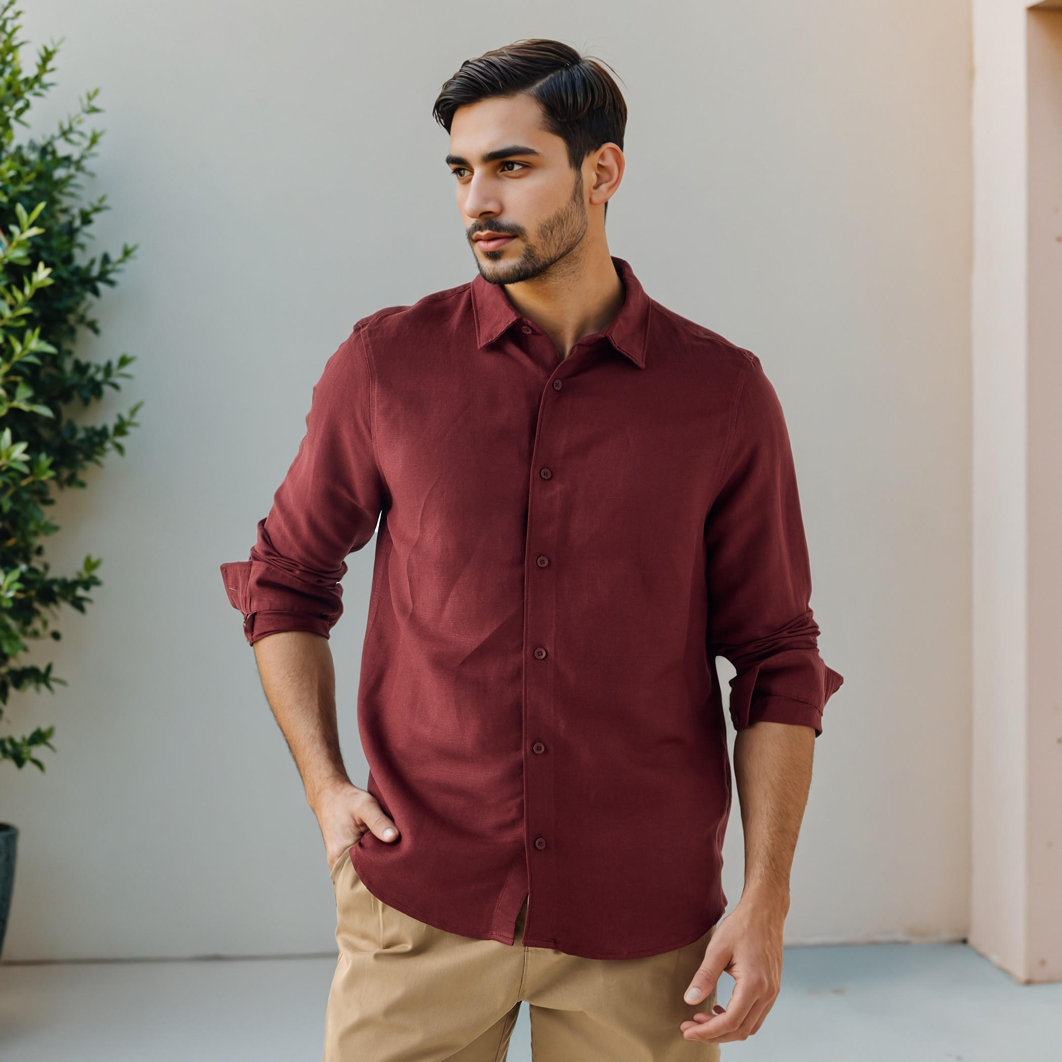 قميص من مزيج الكتان بقصة عادية-men-clothing-shirts-image-5