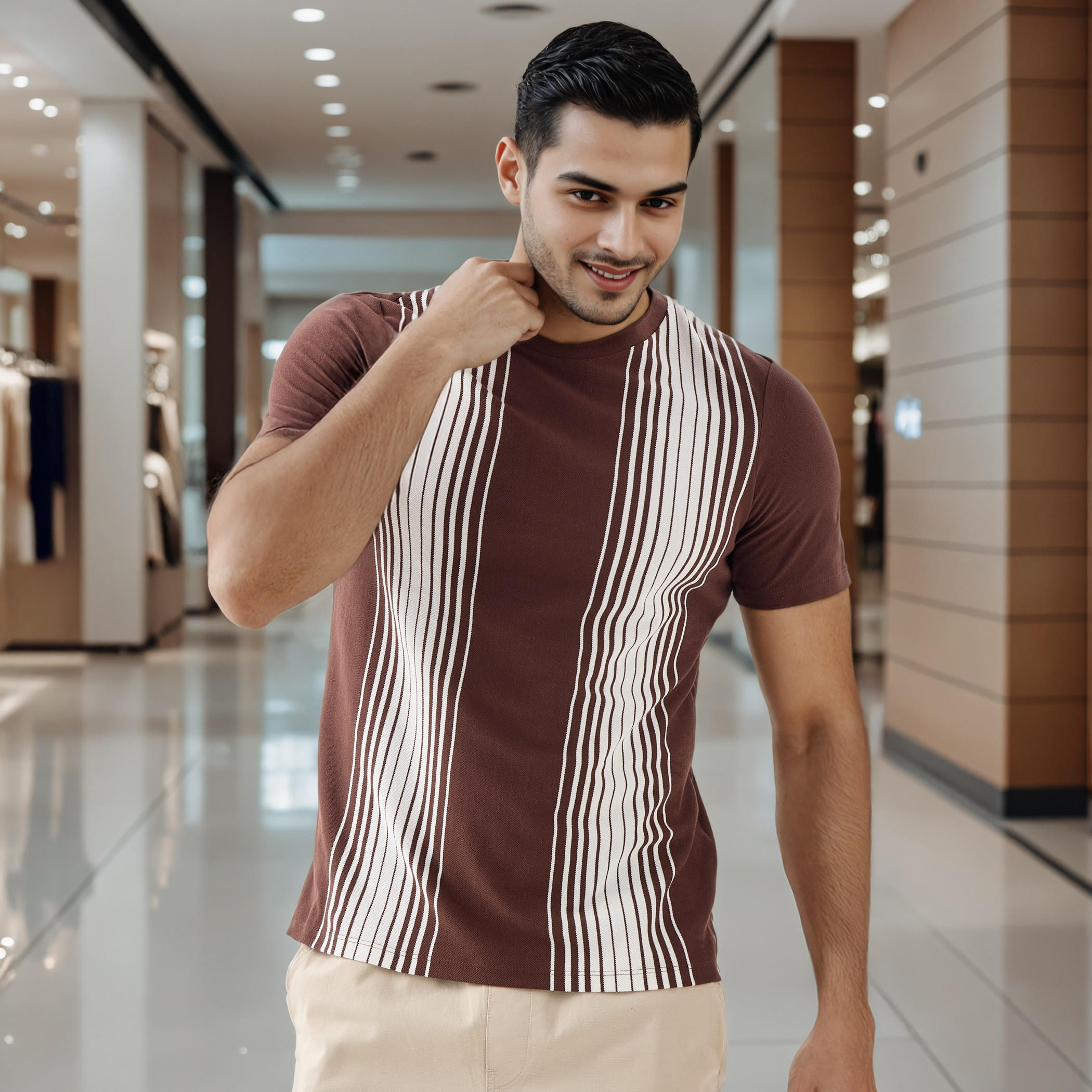 تيشيرت أومبري مقلم بياقة ضيقة-men-clothing-tshirtsandpolos-tshirts-image-1