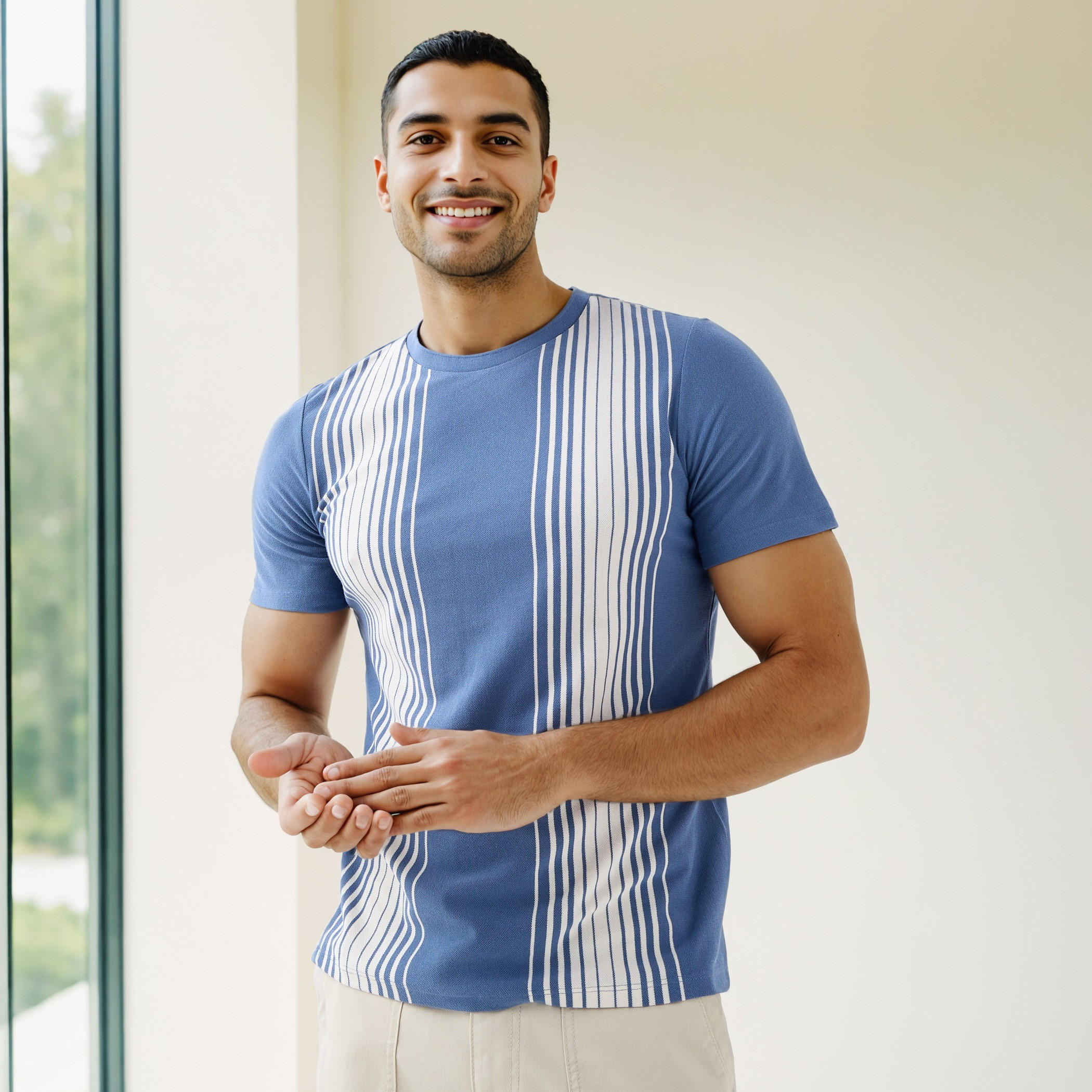 تيشيرت أومبري مقلم بياقة ضيقة-men-clothing-tshirtsandpolos-tshirts-image-1