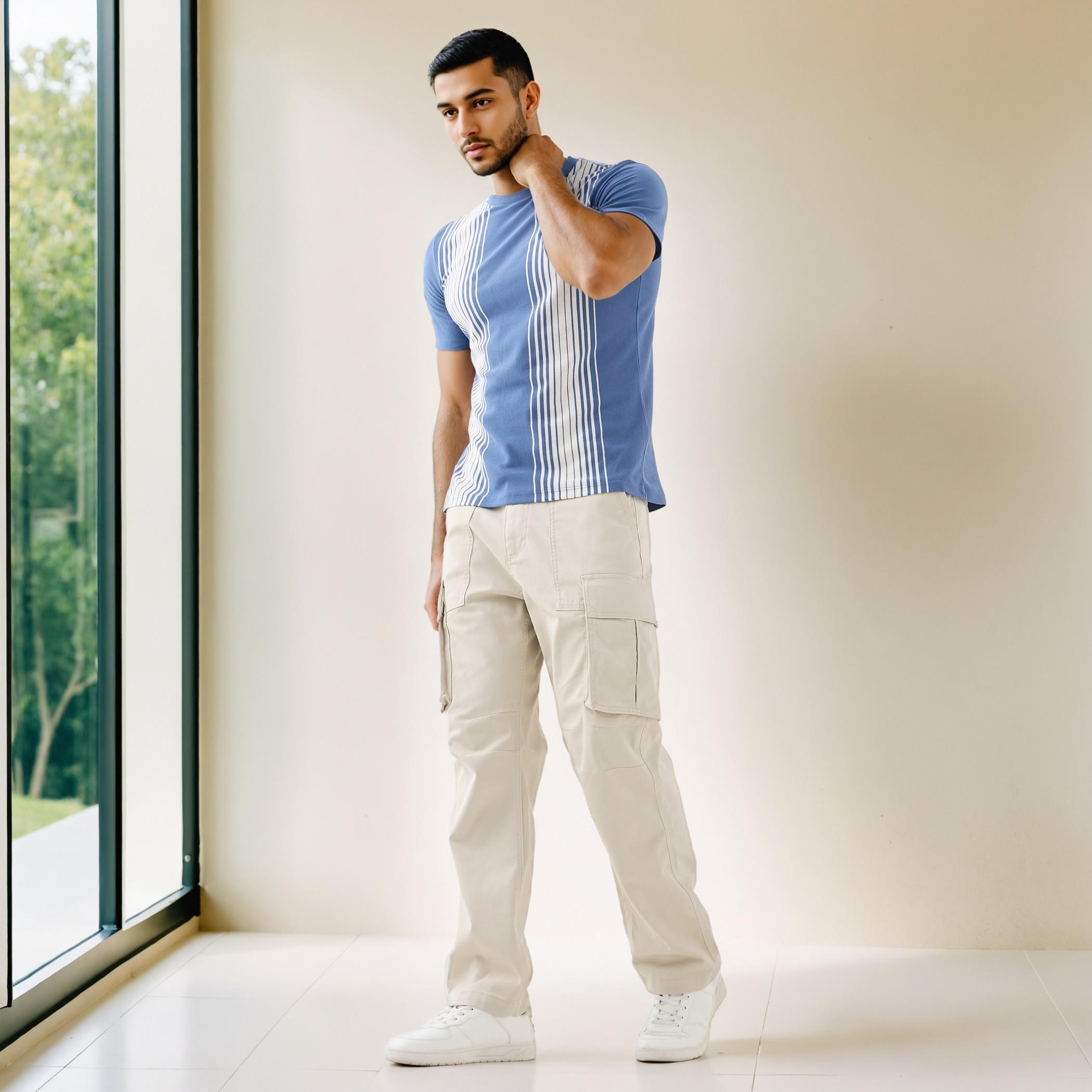 تيشيرت أومبري مقلم بياقة ضيقة-men-clothing-tshirtsandpolos-tshirts-image-2