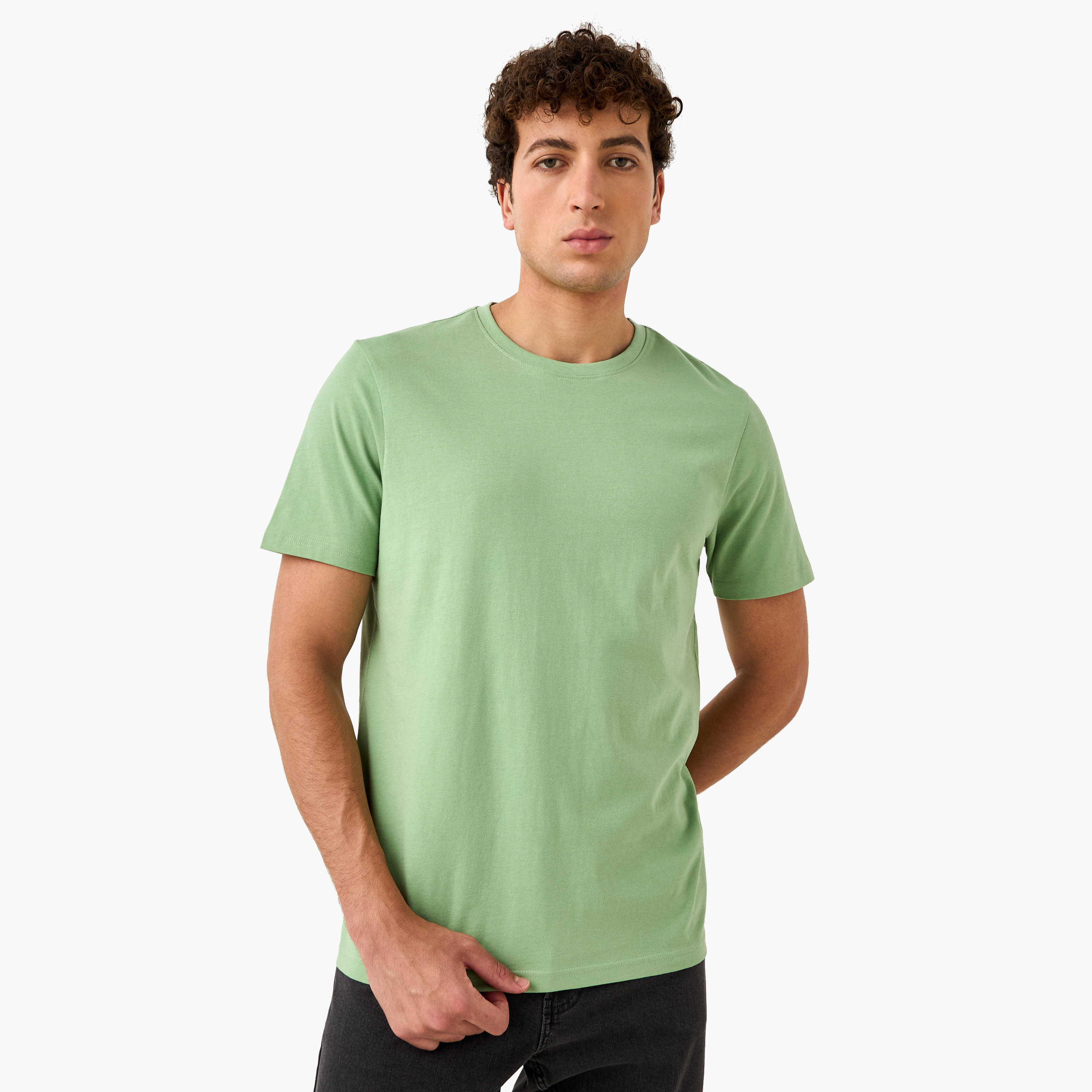 Regular Fit Crew Neck T-shirt with Short Sleeves-men-clothing-tshirtsandpolos-tshirts-image-1