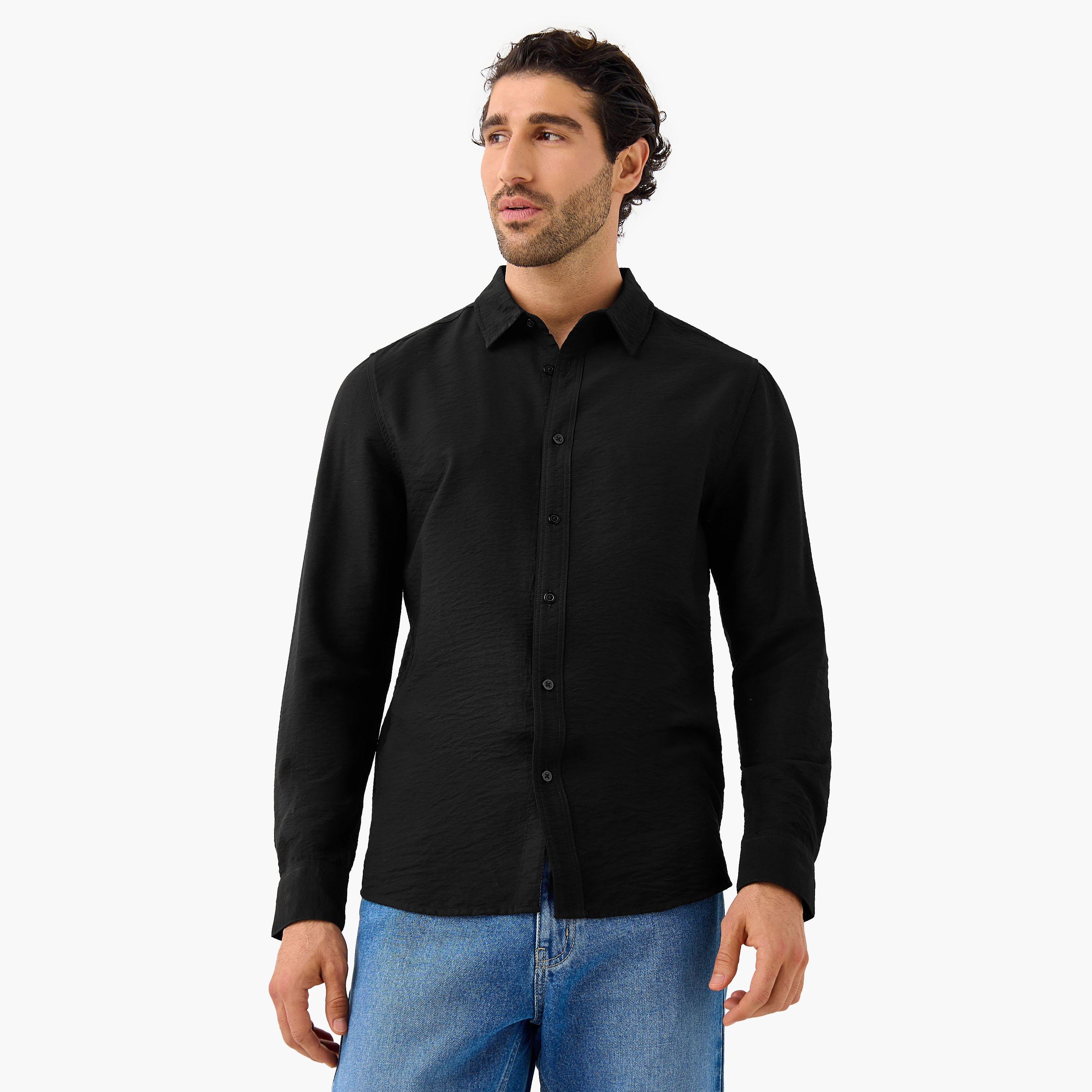 قميص مجعّد بارز الملمس بياقة عادية وقصّة عادية-men-clothing-shirts-image-6