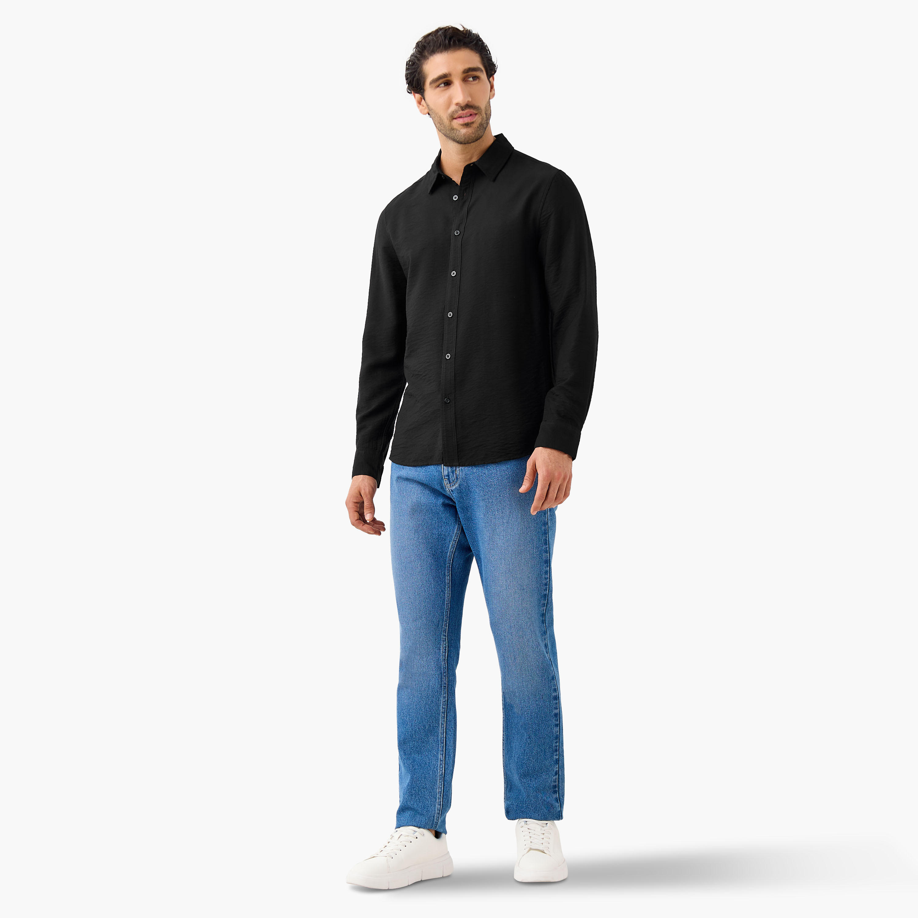 قميص مجعّد بارز الملمس بياقة عادية وقصّة عادية-men-clothing-shirts-image-5