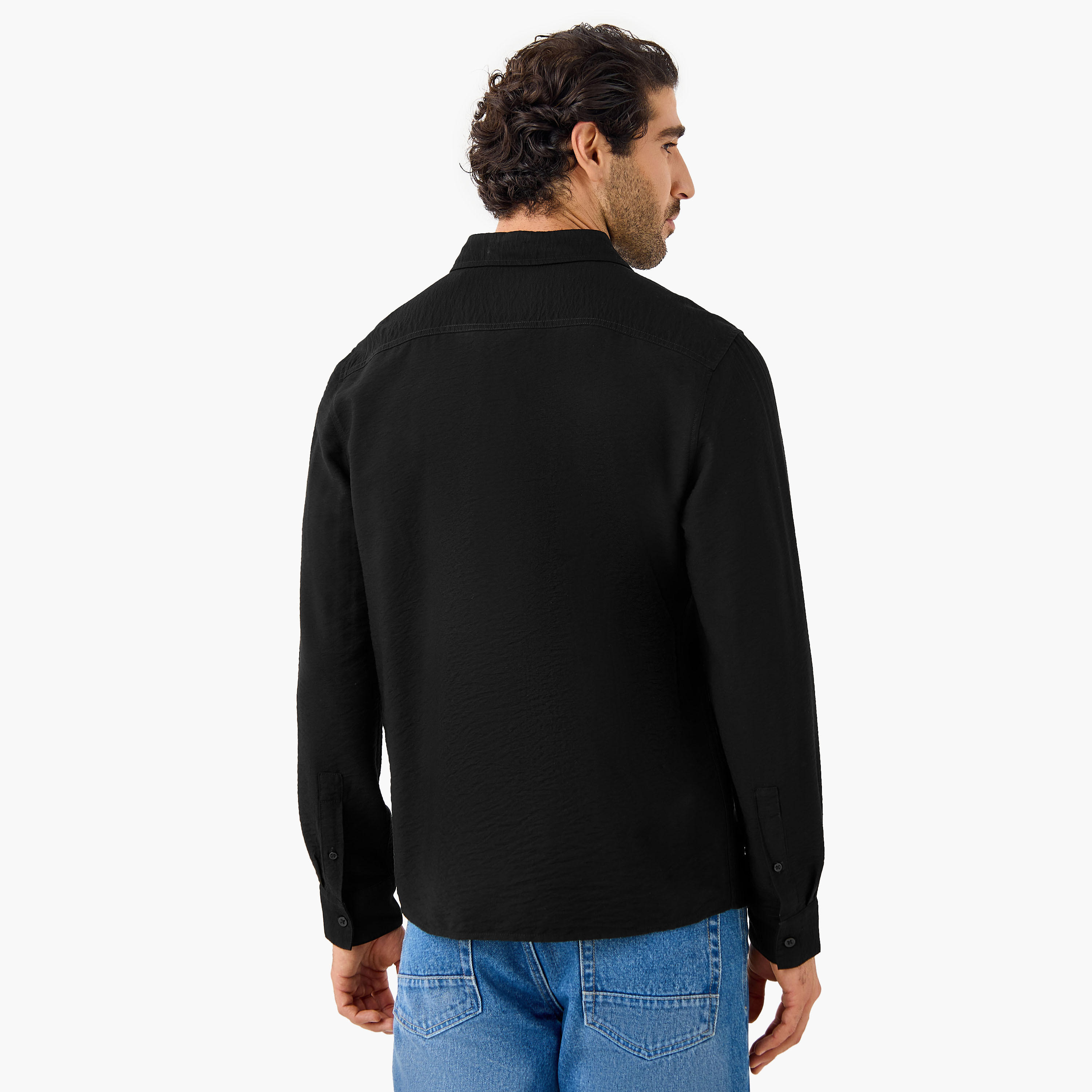 قميص مجعّد بارز الملمس بياقة عادية وقصّة عادية-men-clothing-shirts-image-4