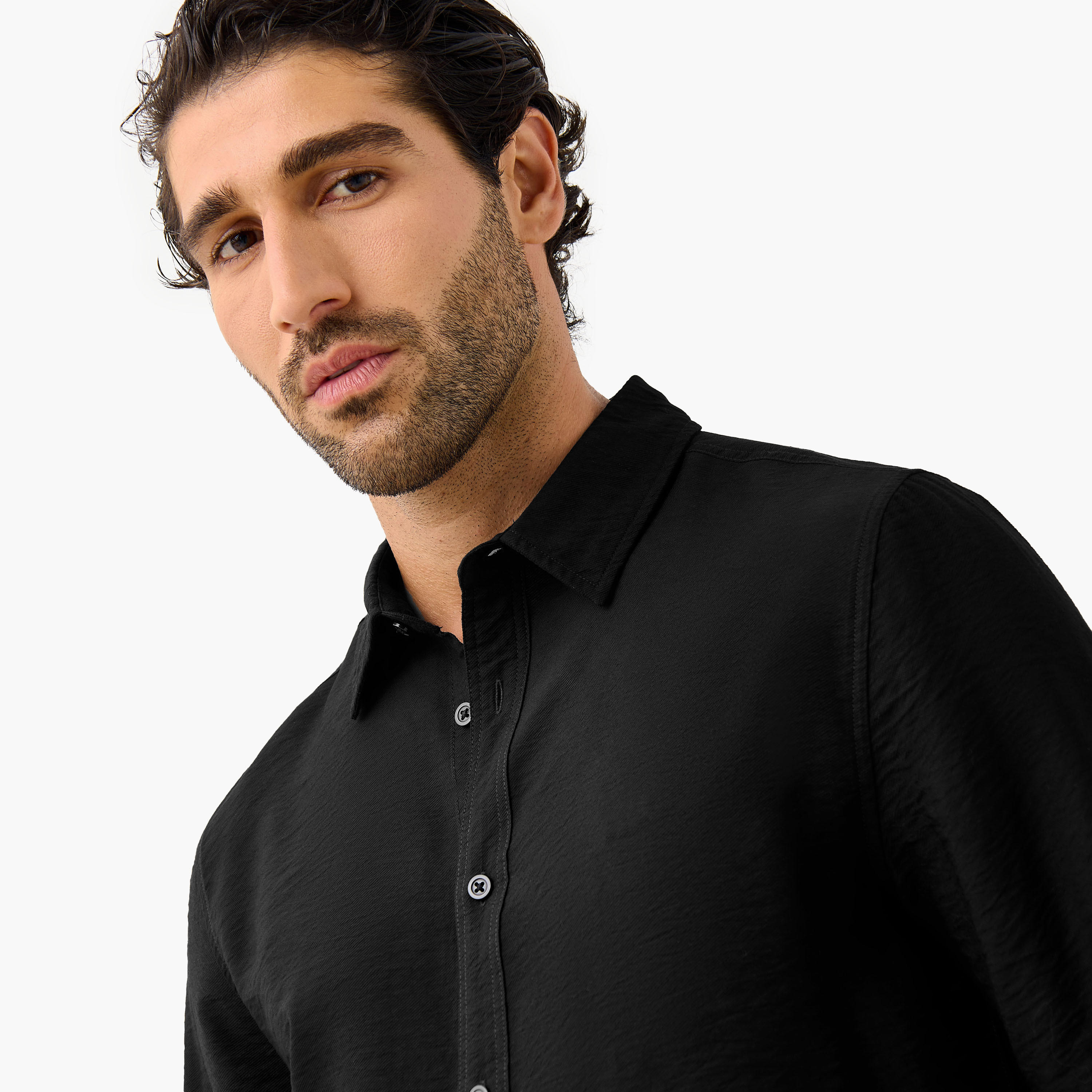 قميص مجعّد بارز الملمس بياقة عادية وقصّة عادية-men-clothing-shirts-image-3