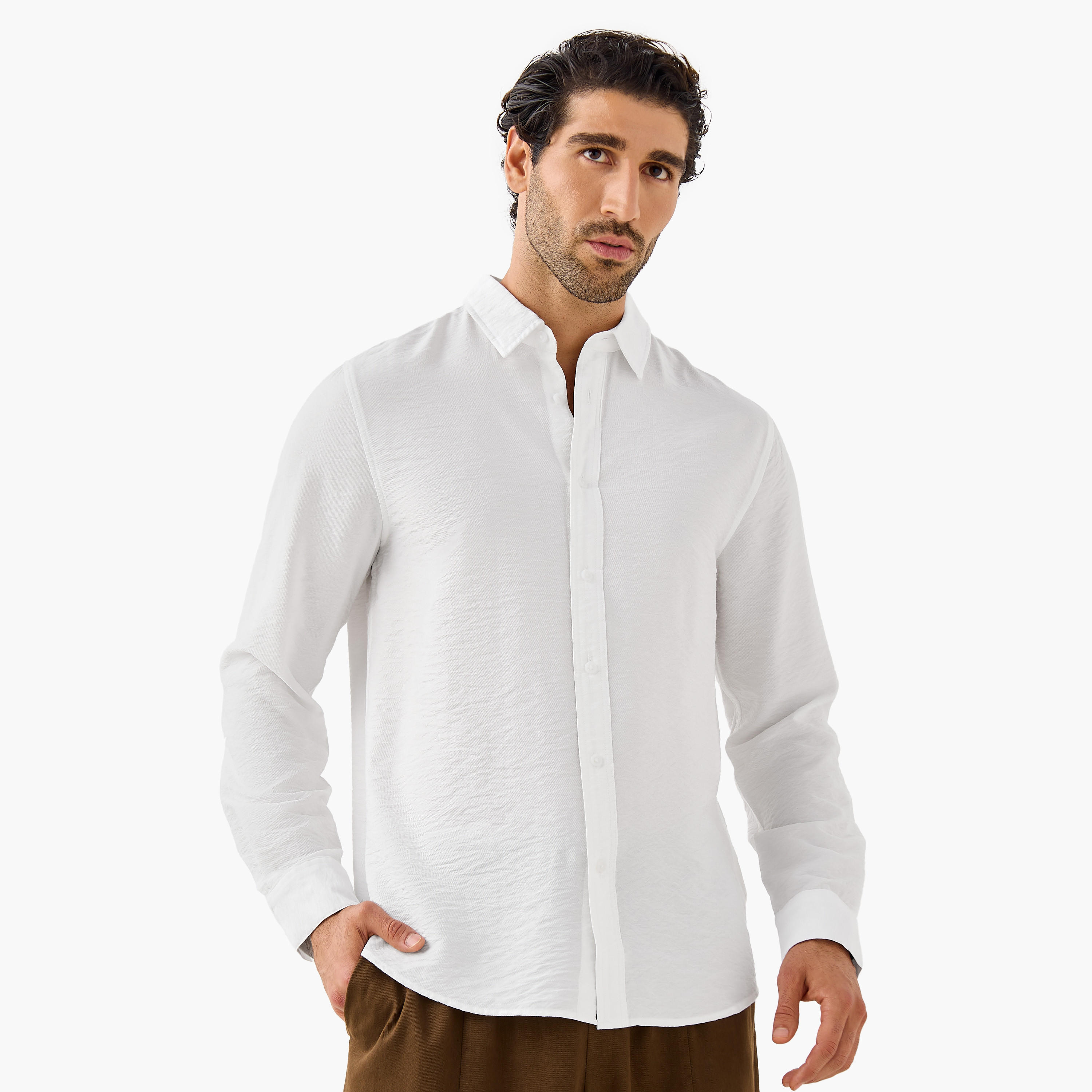 قميص مجعّد بارز الملمس بياقة عادية وقصّة عادية-men-clothing-shirts-image-6