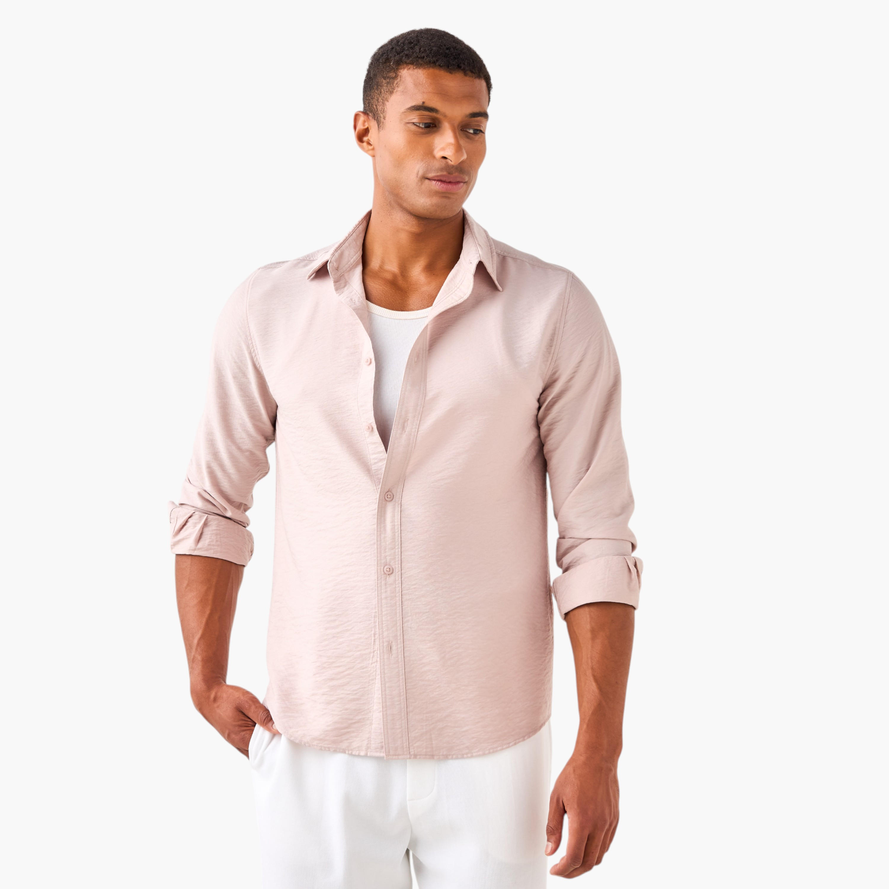 قميص مجعّد بارز الملمس بياقة عادية وقصّة عادية-men-clothing-shirts-image-6