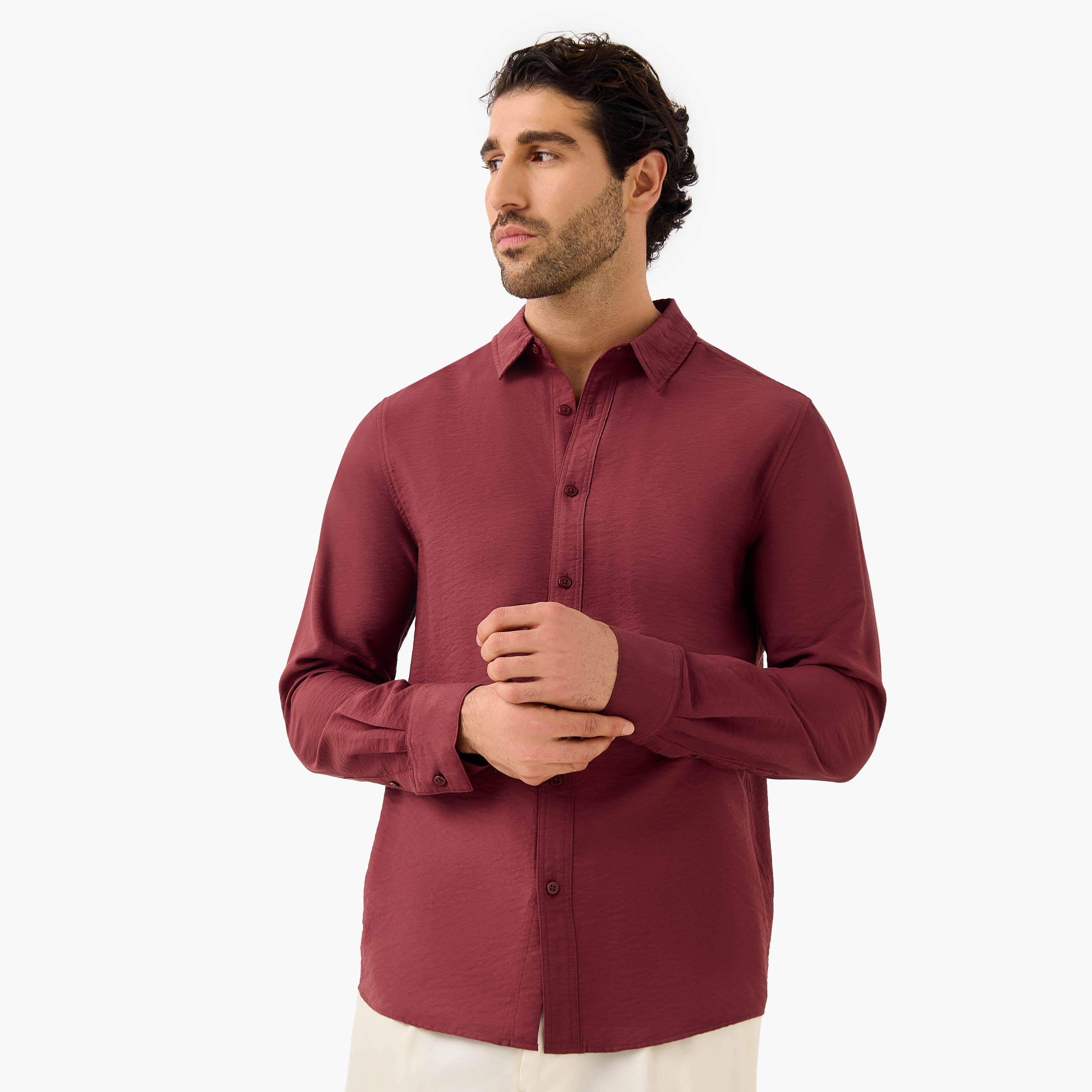 Regular Fit Crinkle Textured Collared Shirt-men-clothing-shirts-image-1