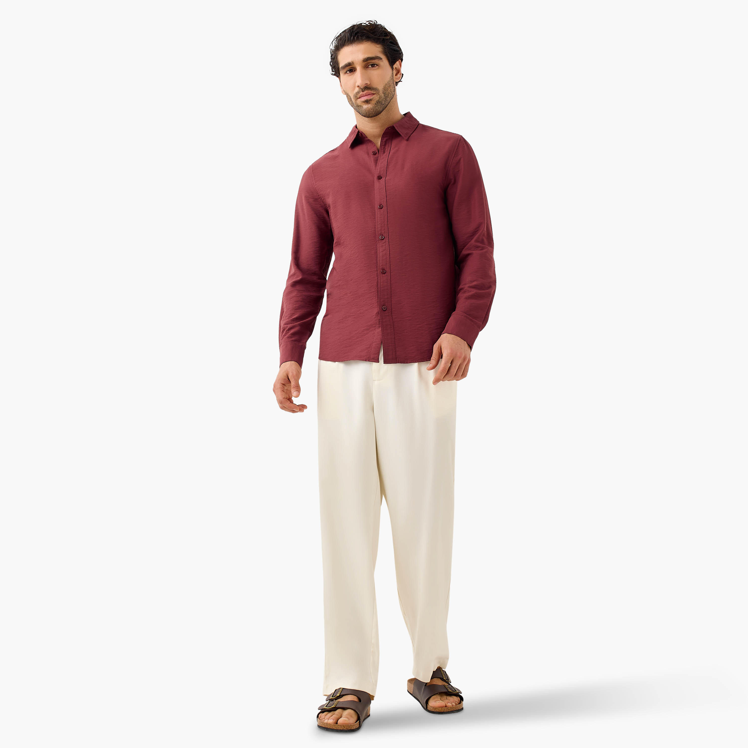 Regular Fit Crinkle Textured Collared Shirt-men-clothing-shirts-image-2