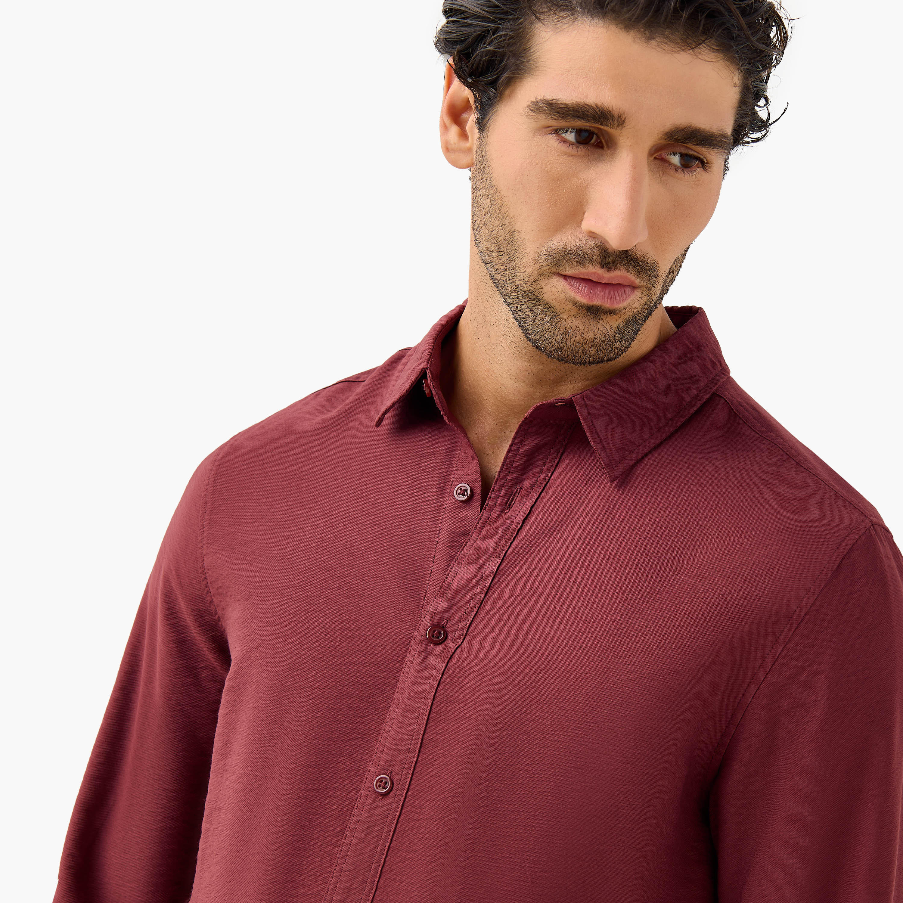 Regular Fit Crinkle Textured Collared Shirt-men-clothing-shirts-image-4