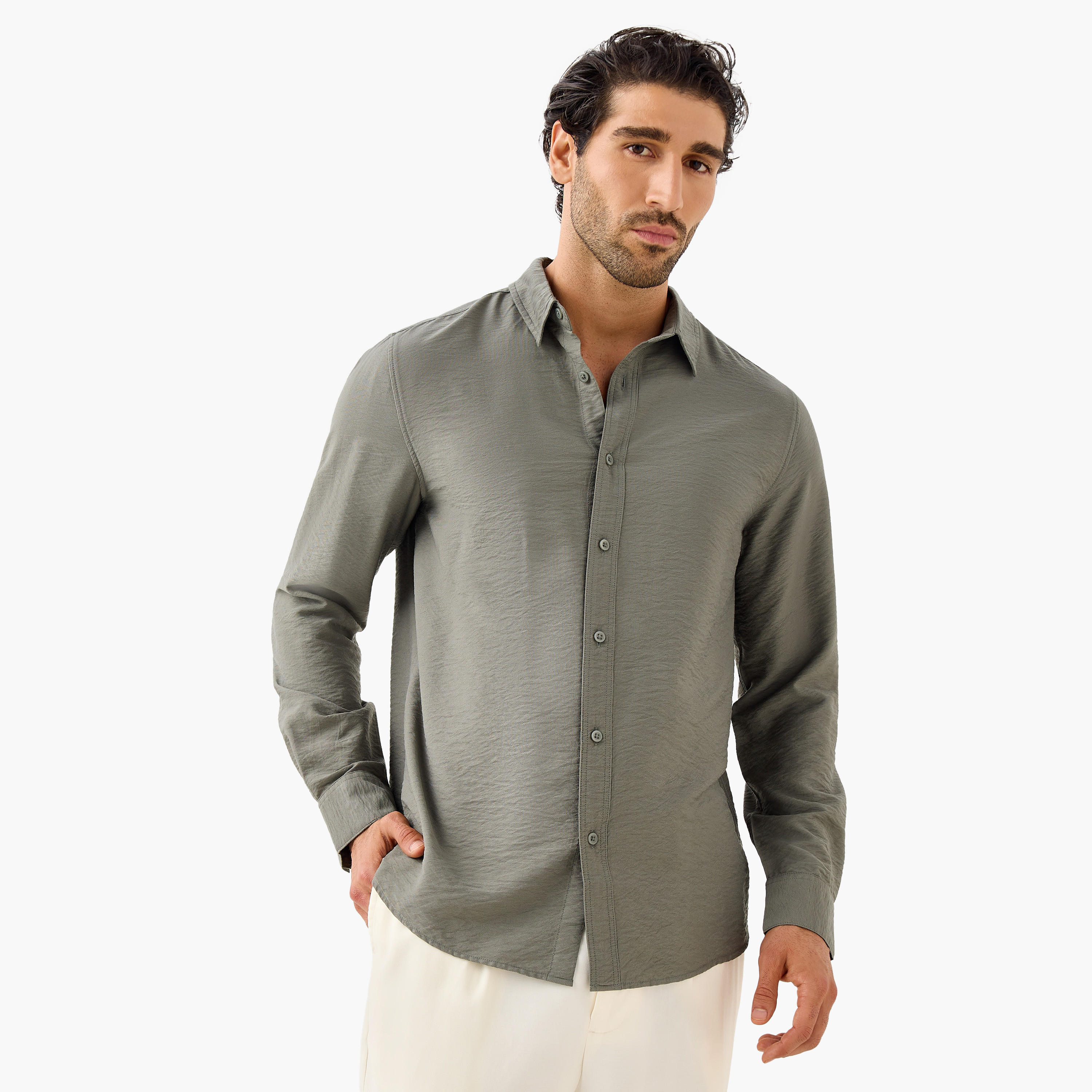 قميص مجعّد بارز الملمس بياقة عادية وقصّة عادية-men-clothing-shirts-image-5
