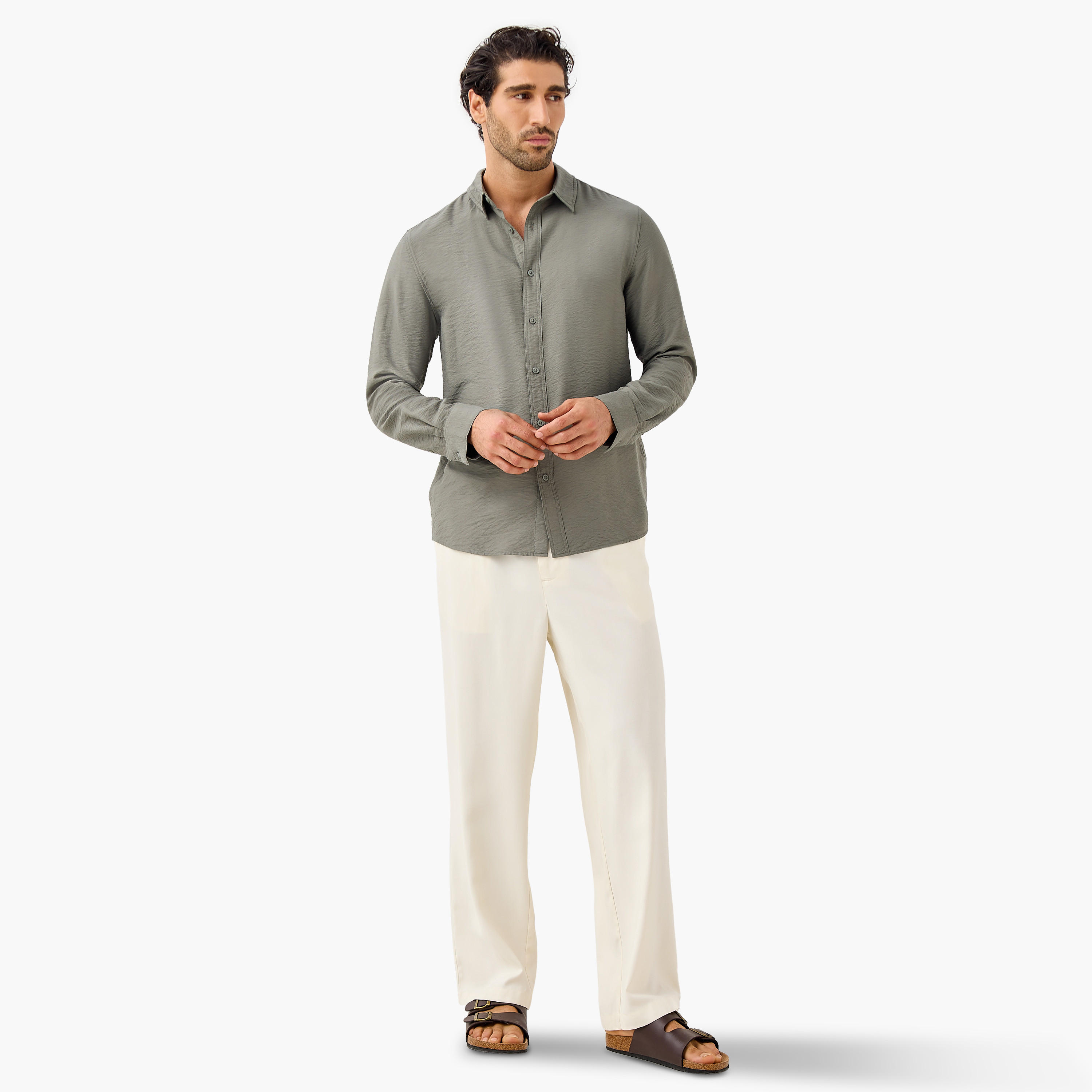 قميص مجعّد بارز الملمس بياقة عادية وقصّة عادية-men-clothing-shirts-image-4