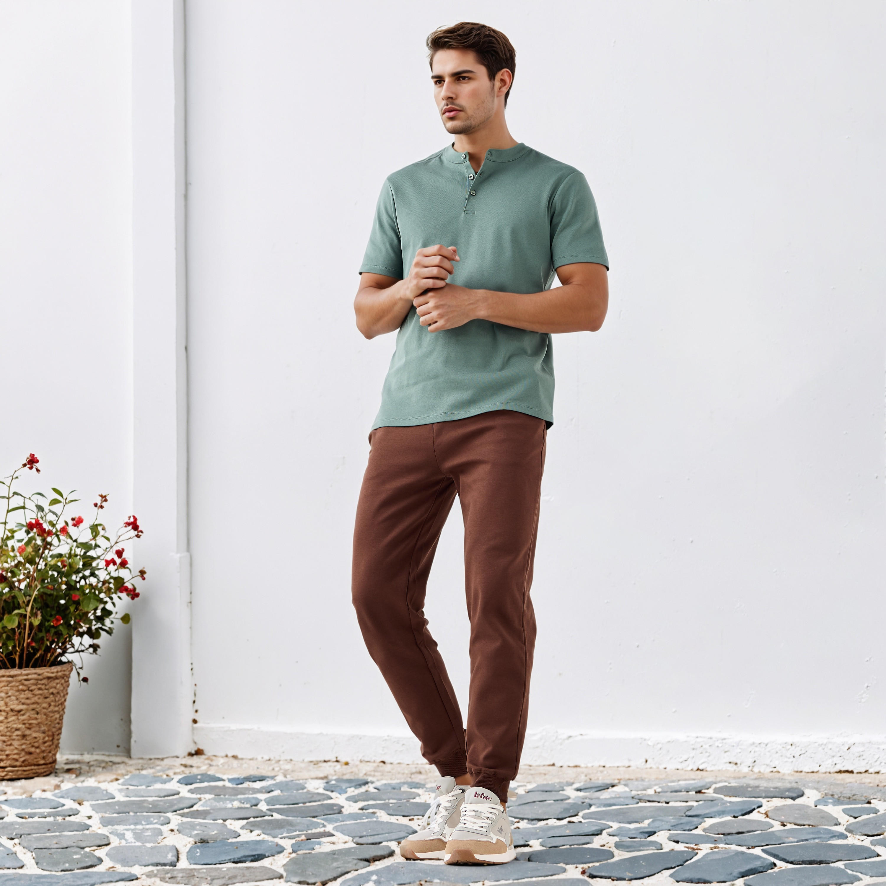 بنطلون رياضي بقصّة عادية وخصر مطاطي وجيوب-men-clothing-bottoms-joggers-image-2