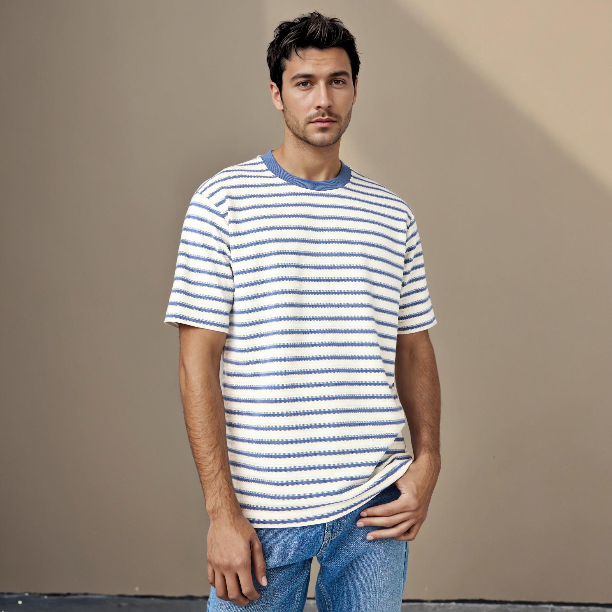 تيشيرت عثماني مخطط بياقة ضيقة-men-clothing-tshirtsandpolos-tshirts-image-5