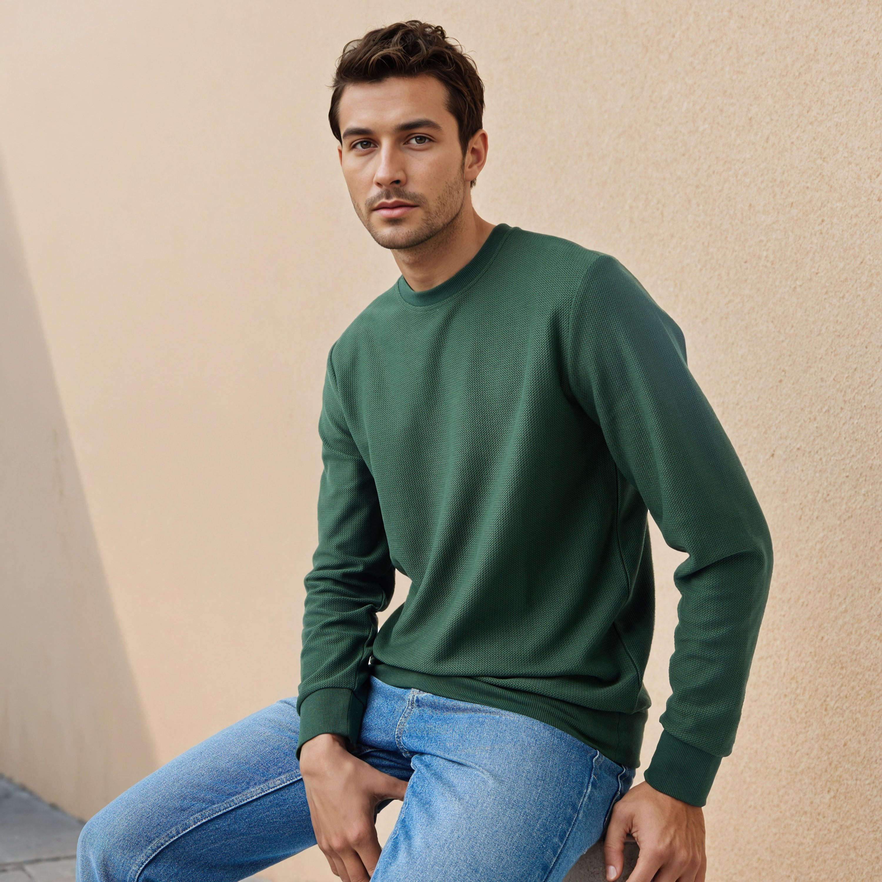 Herringbone Textured Sweatshirt-men-winterwear-hoodiesandsweatshirts-image-1