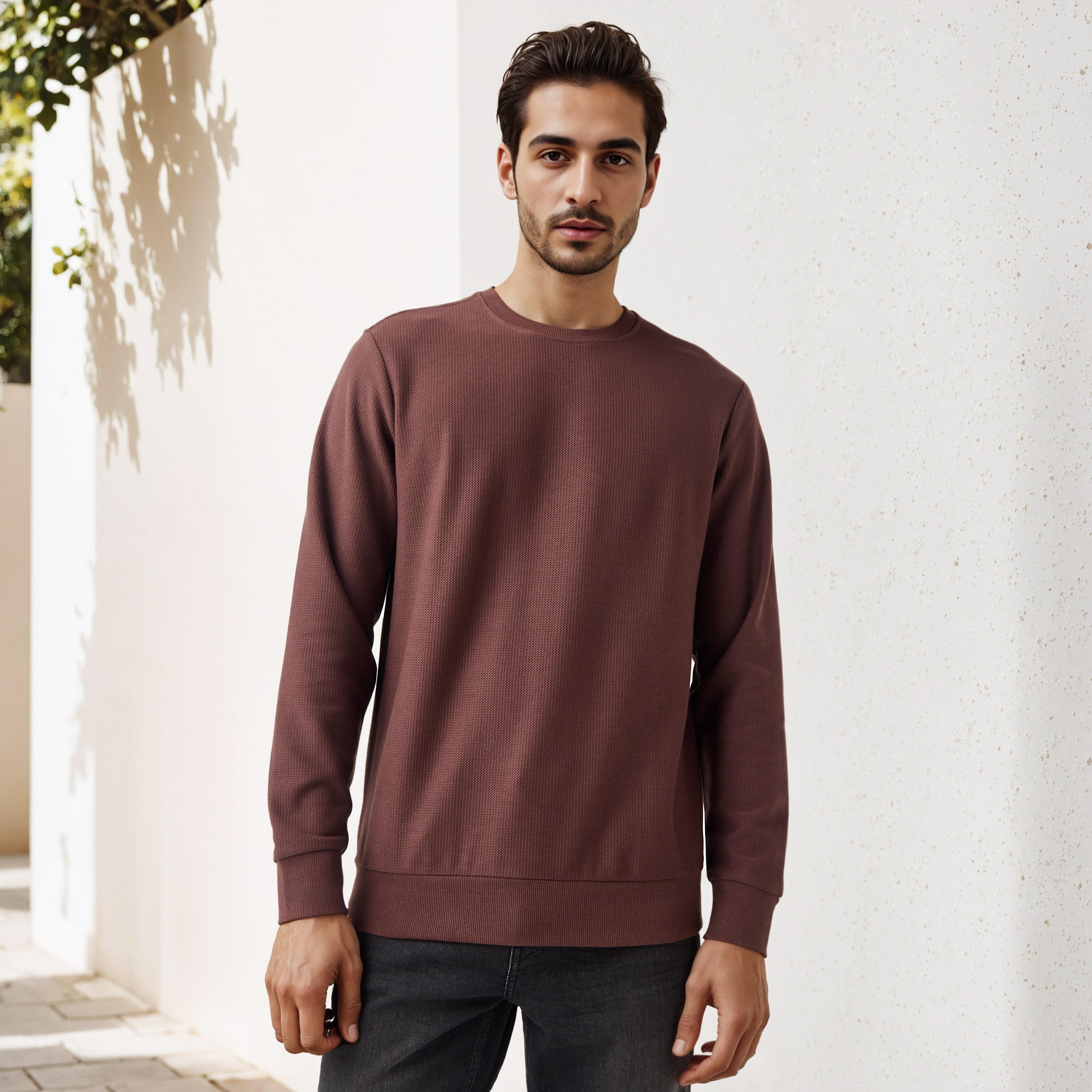 Herringbone Textured Sweatshirt-men-winterwear-hoodiesandsweatshirts-image-1