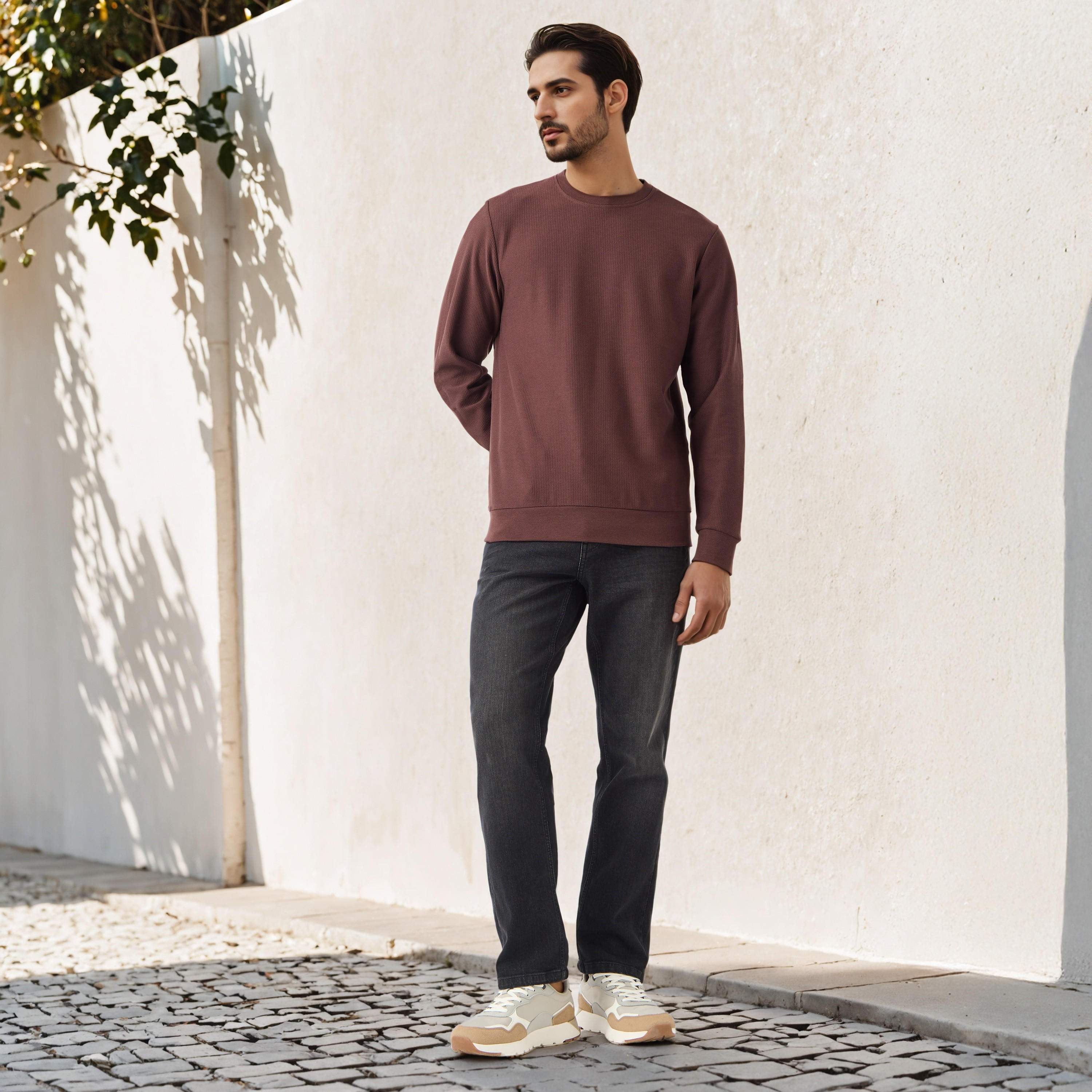 Herringbone Textured Sweatshirt-men-winterwear-hoodiesandsweatshirts-image-2