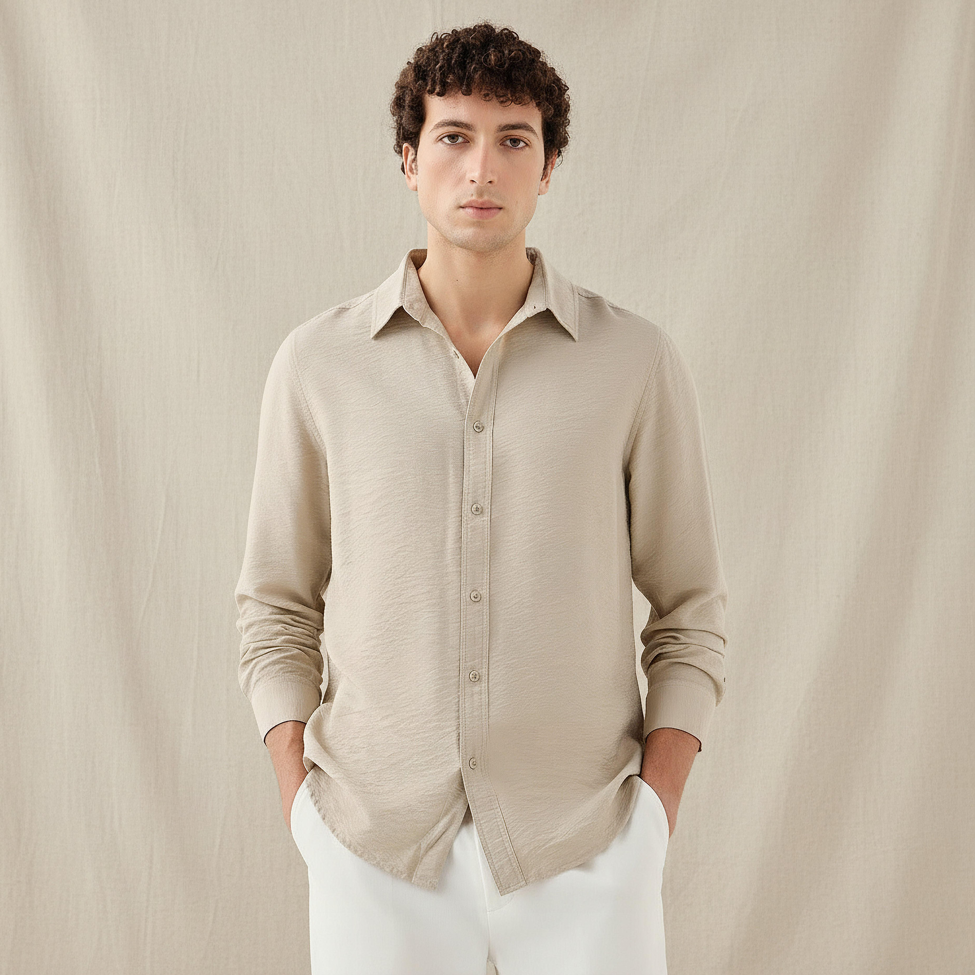 قميص رجالي قصة عادية بياقة وملمس مجعد بارز وأكمام طويلة-men-clothing-shirts-image-1