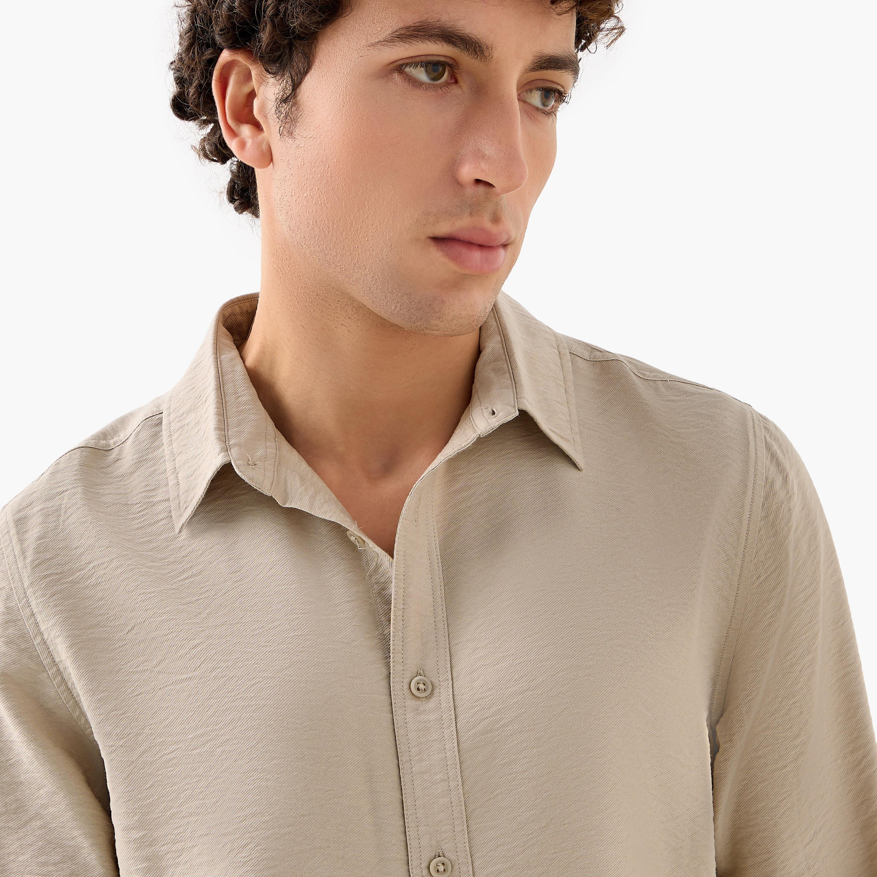 Men Regular Fit Collared Crinkle Texture Long Sleeves Shirt-men-clothing-shirts-image-5