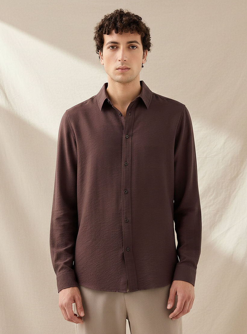 قميص رجالي قصة عادية بياقة وملمس مجعد بارز وأكمام طويلة-men-clothing-shirts-image-5