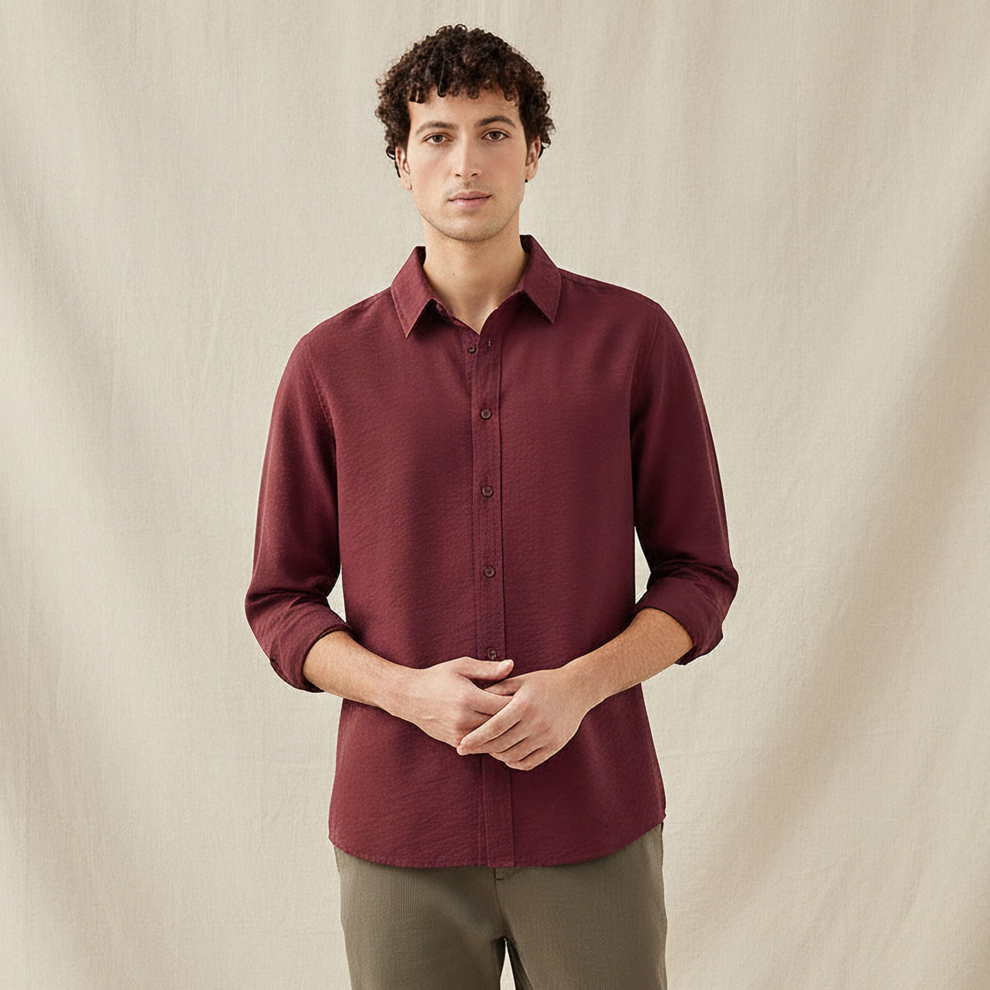قميص رجالي قصة عادية بياقة وملمس مجعد بارز وأكمام طويلة-men-clothing-shirts-image-5