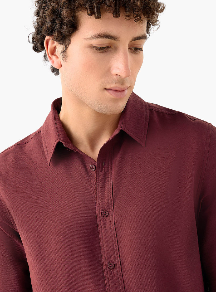 Men Regular Fit Collared Crinkle Texture Long Sleeves Shirt-men-clothing-shirts-image-4