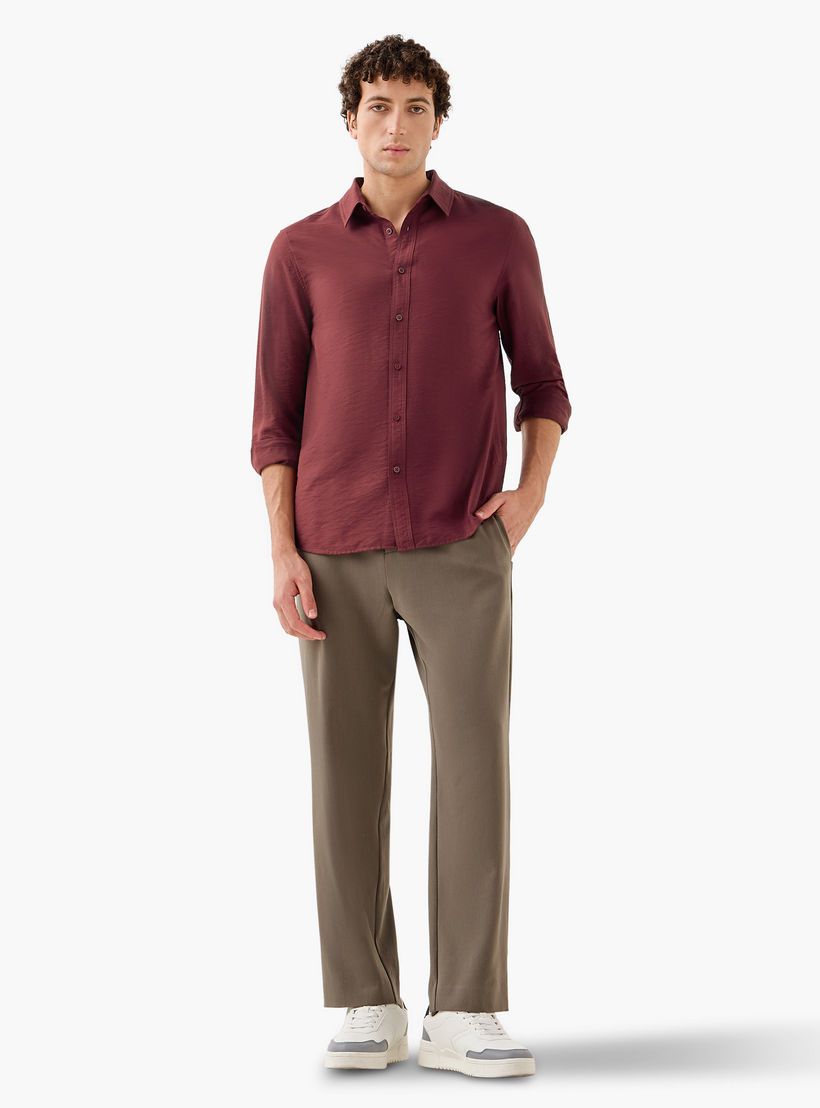 Men Regular Fit Collared Crinkle Texture Long Sleeves Shirt-men-clothing-shirts-image-2
