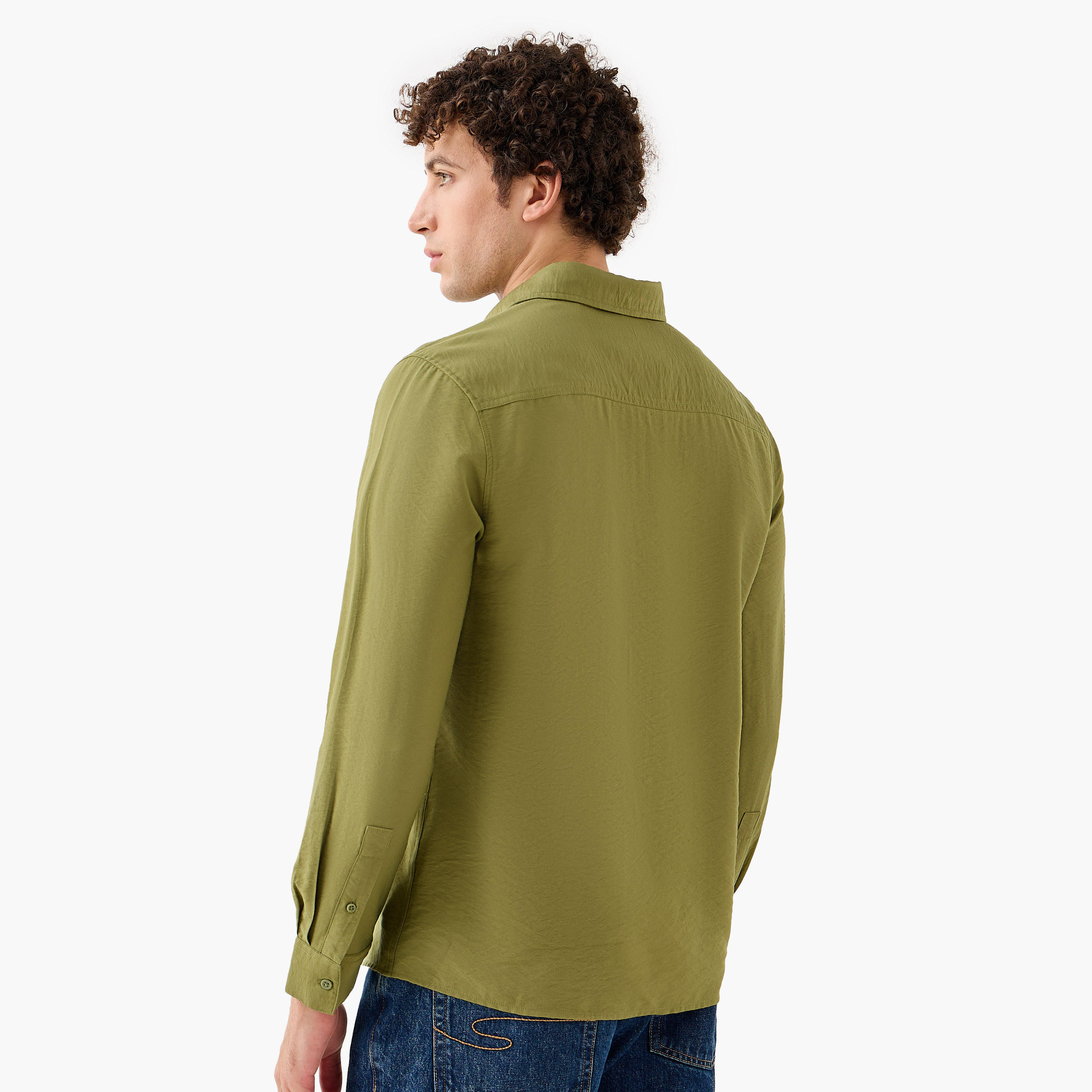 Men Regular Fit Collared Crinkle Texture Long Sleeves Shirt-men-clothing-shirts-image-3
