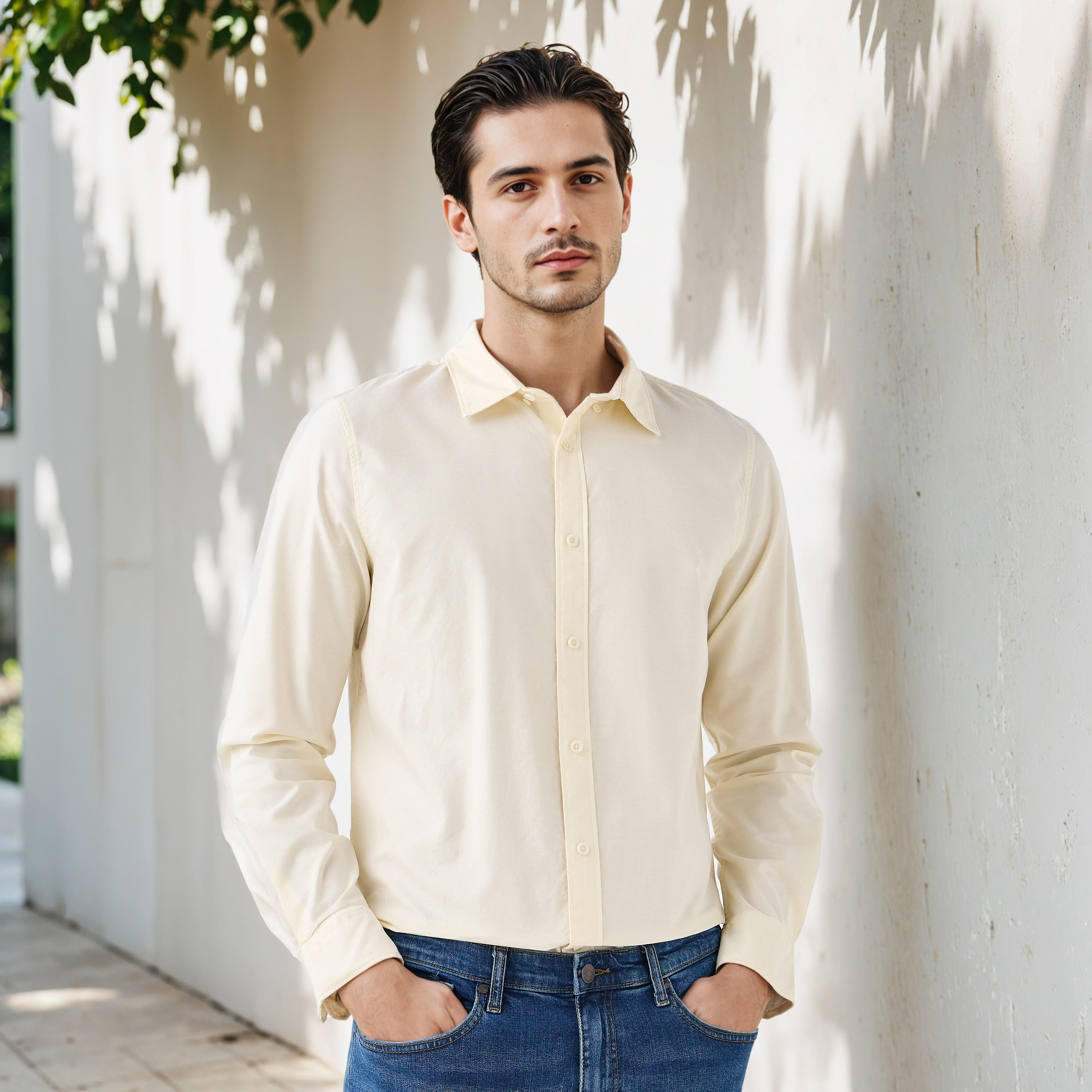 Men's Button Down Collar Long Sleeves Shirt-men-clothing-shirts-image-1