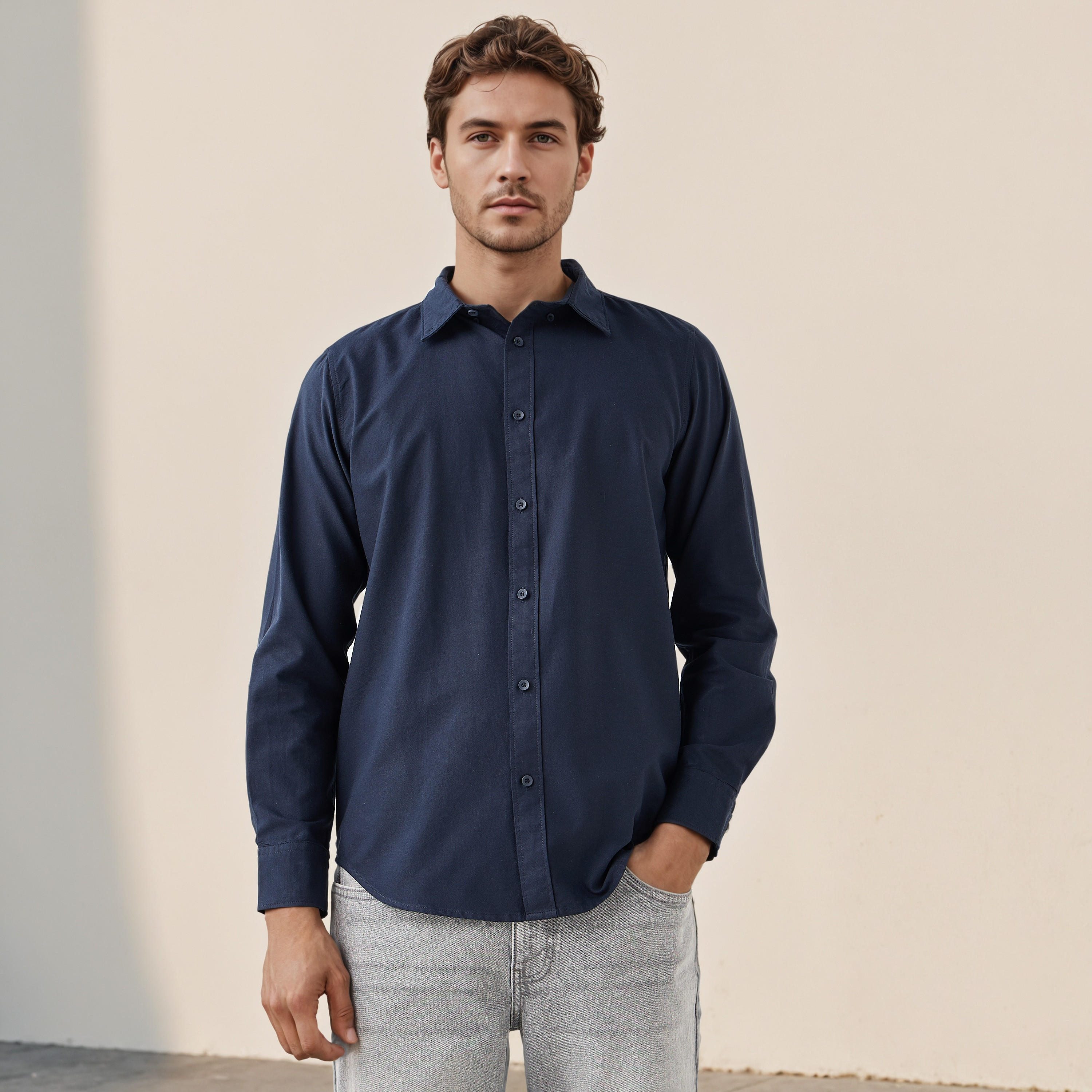 Men's Button Down Collar Long Sleeves Shirt-men-clothing-shirts-image-1