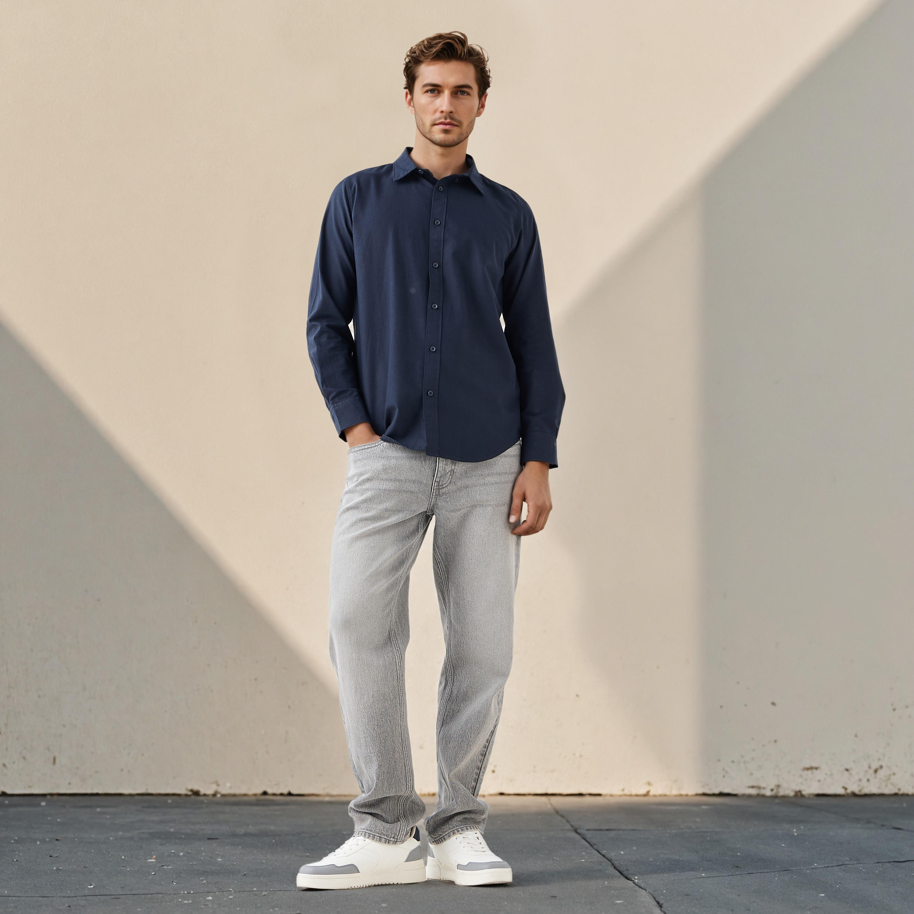Men's Button Down Collar Long Sleeves Shirt-men-clothing-shirts-image-2