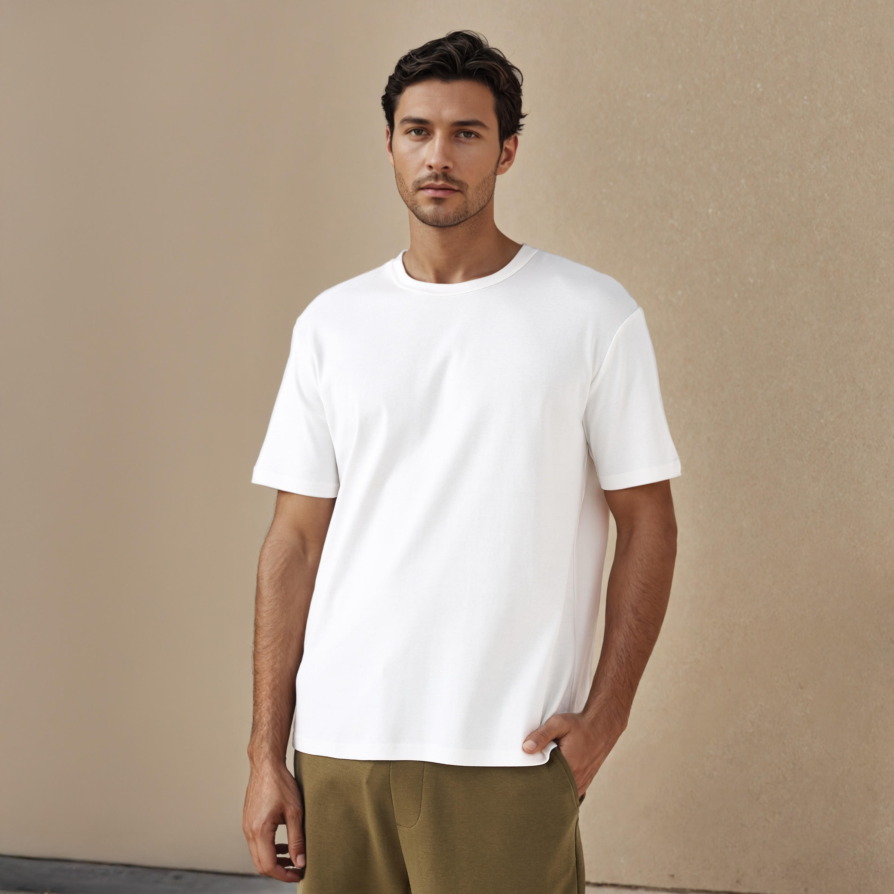 تيشيرت بقصّة مريحة وياقة ضيقة-men-clothing-tshirtsandpolos-tshirts-image-1