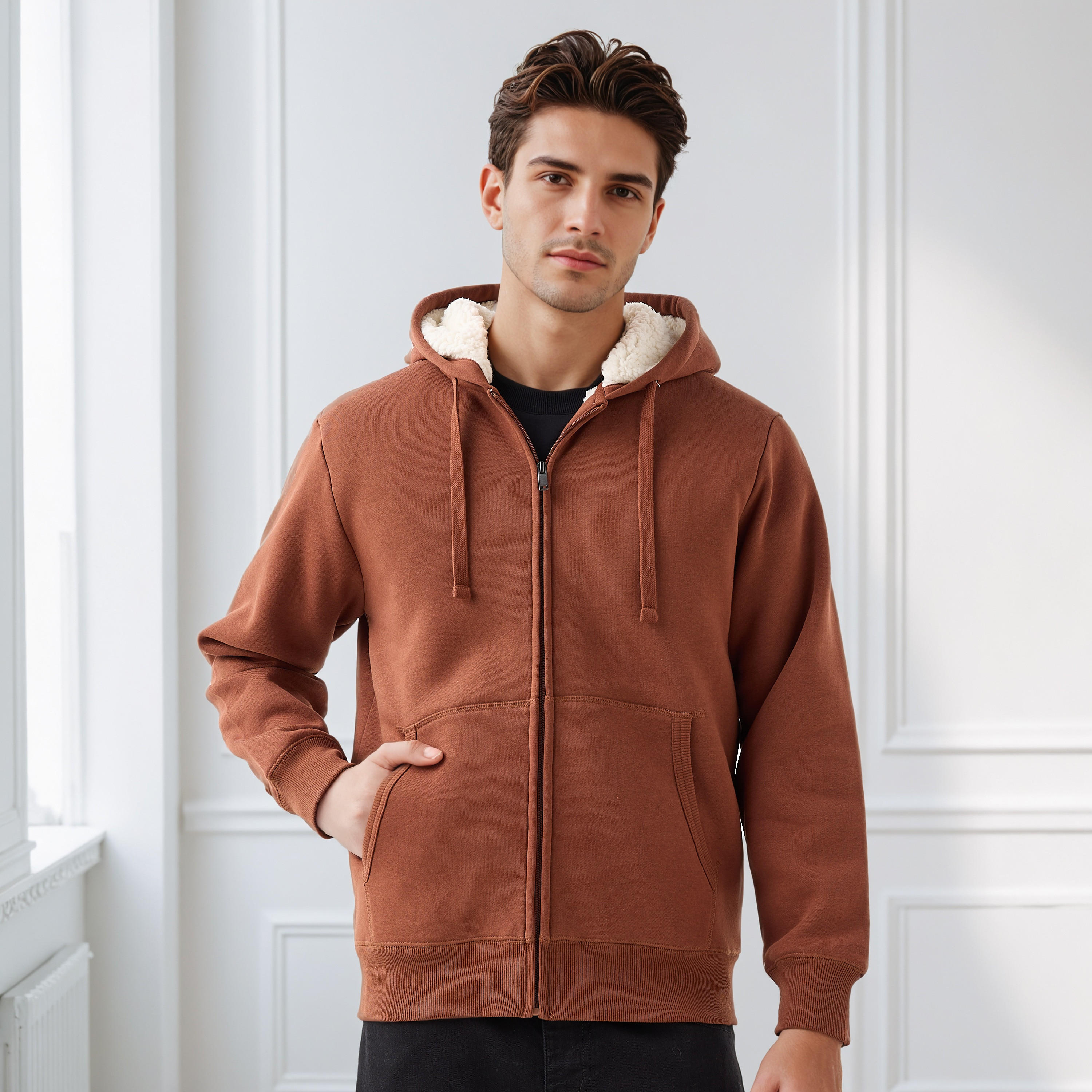 Men Regular Fit Hooded Zipper Jacket-men-clothing-jacketsandblazers-jackets-image-1