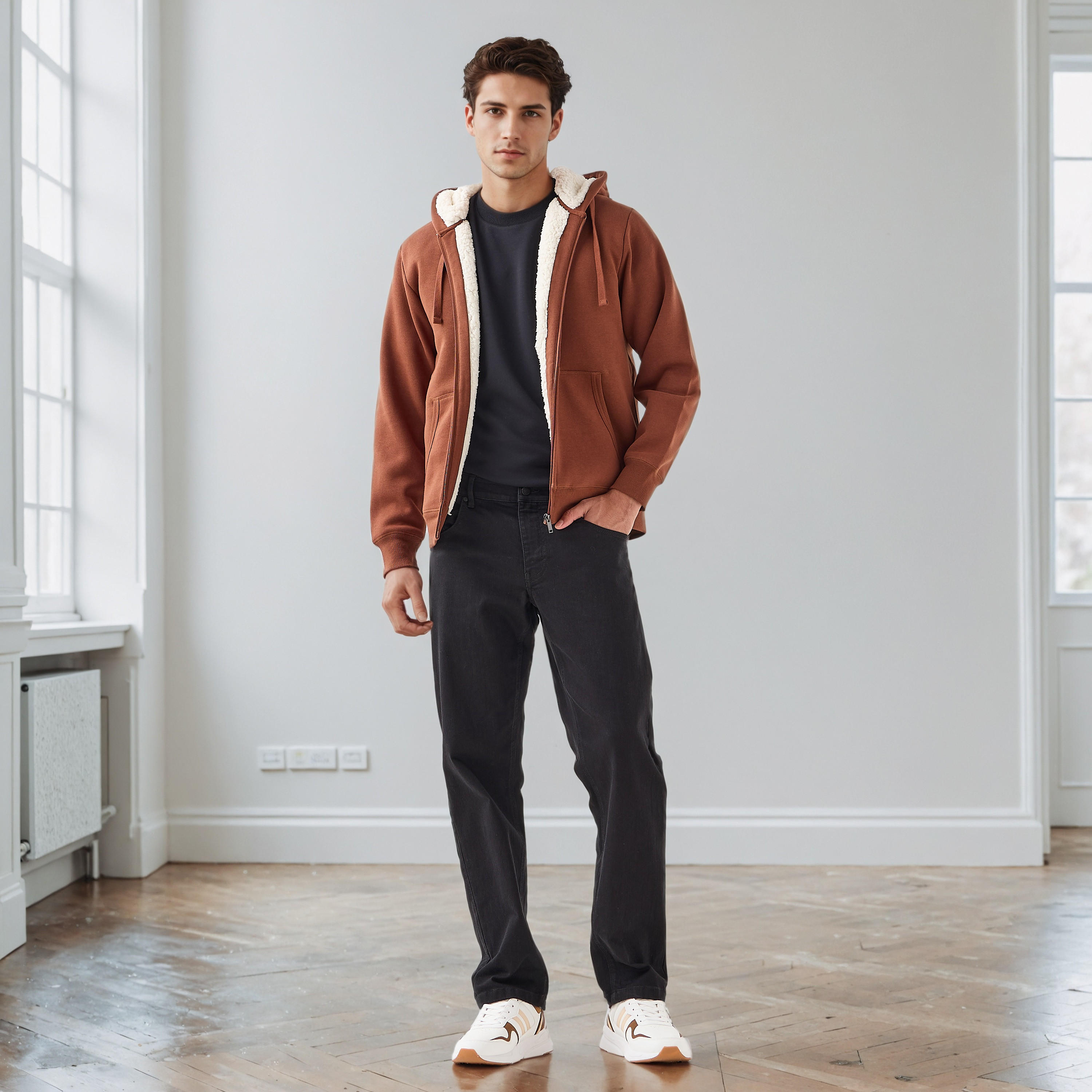 Men Regular Fit Hooded Zipper Jacket-men-clothing-jacketsandblazers-jackets-image-2