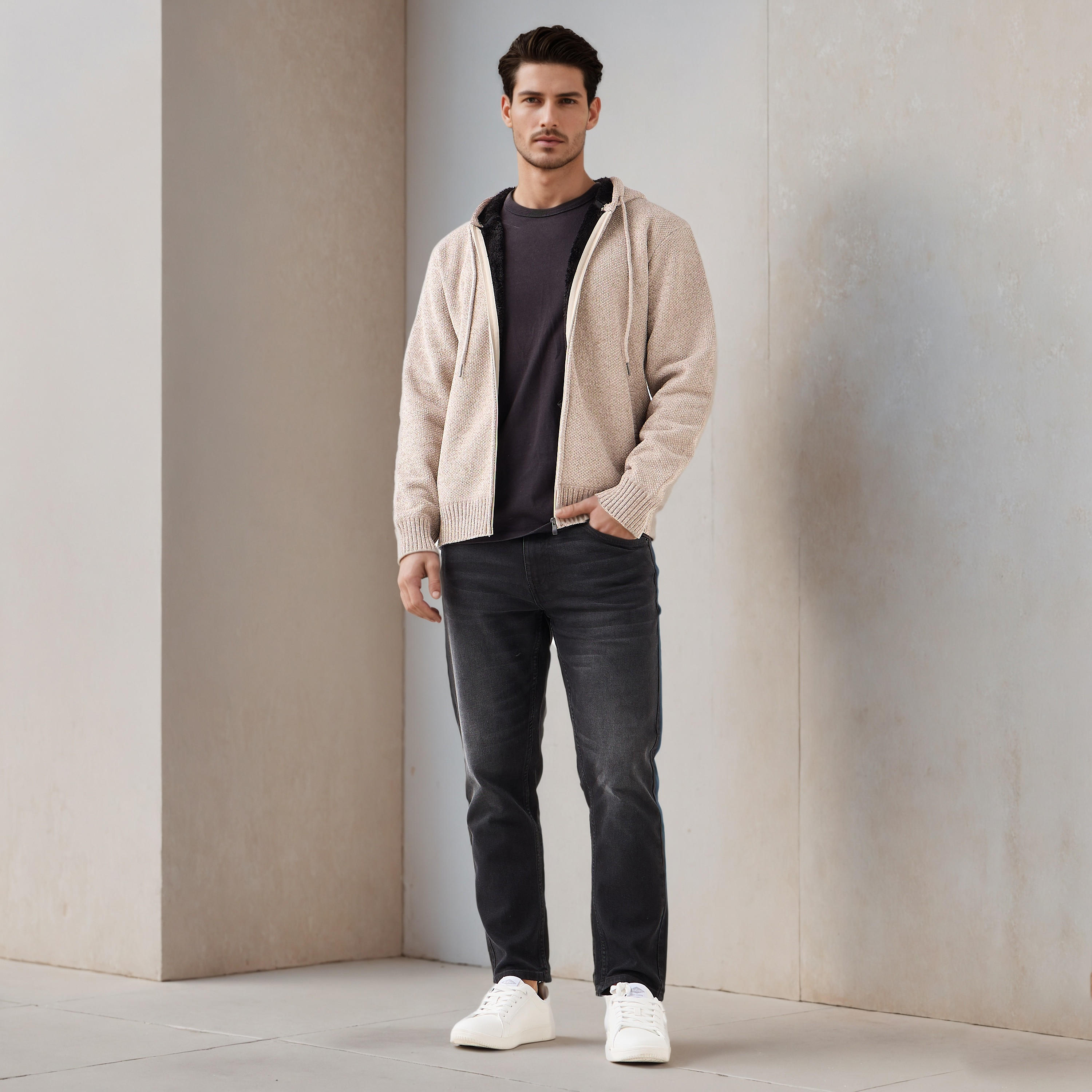 Men Regular Fit Textured Hoodie-men-winterwear-hoodiesandsweatshirts-image-2