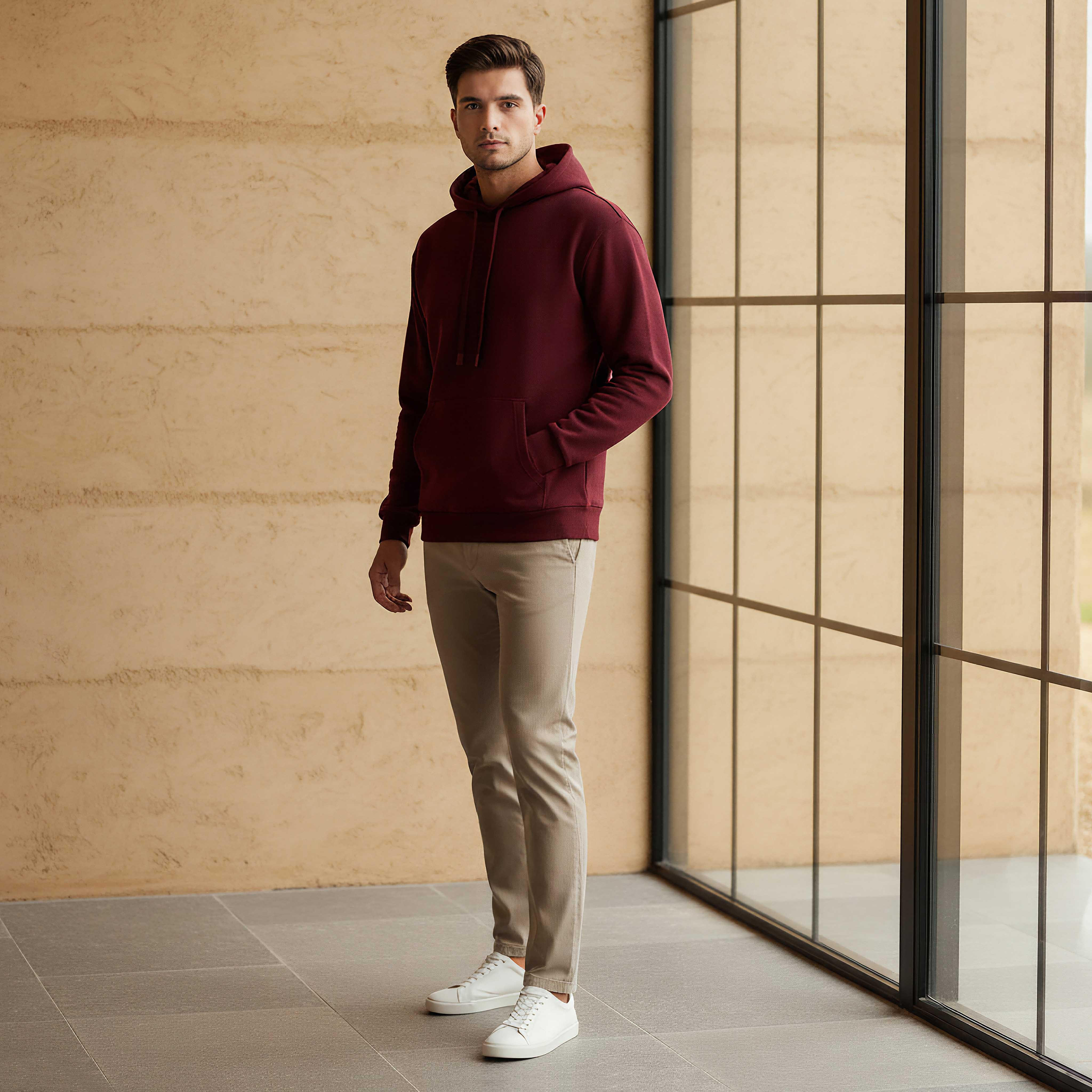 Men Relaxed Fit Kangaroo Pocket Hoodie-men-winterwear-hoodiesandsweatshirts-image-2