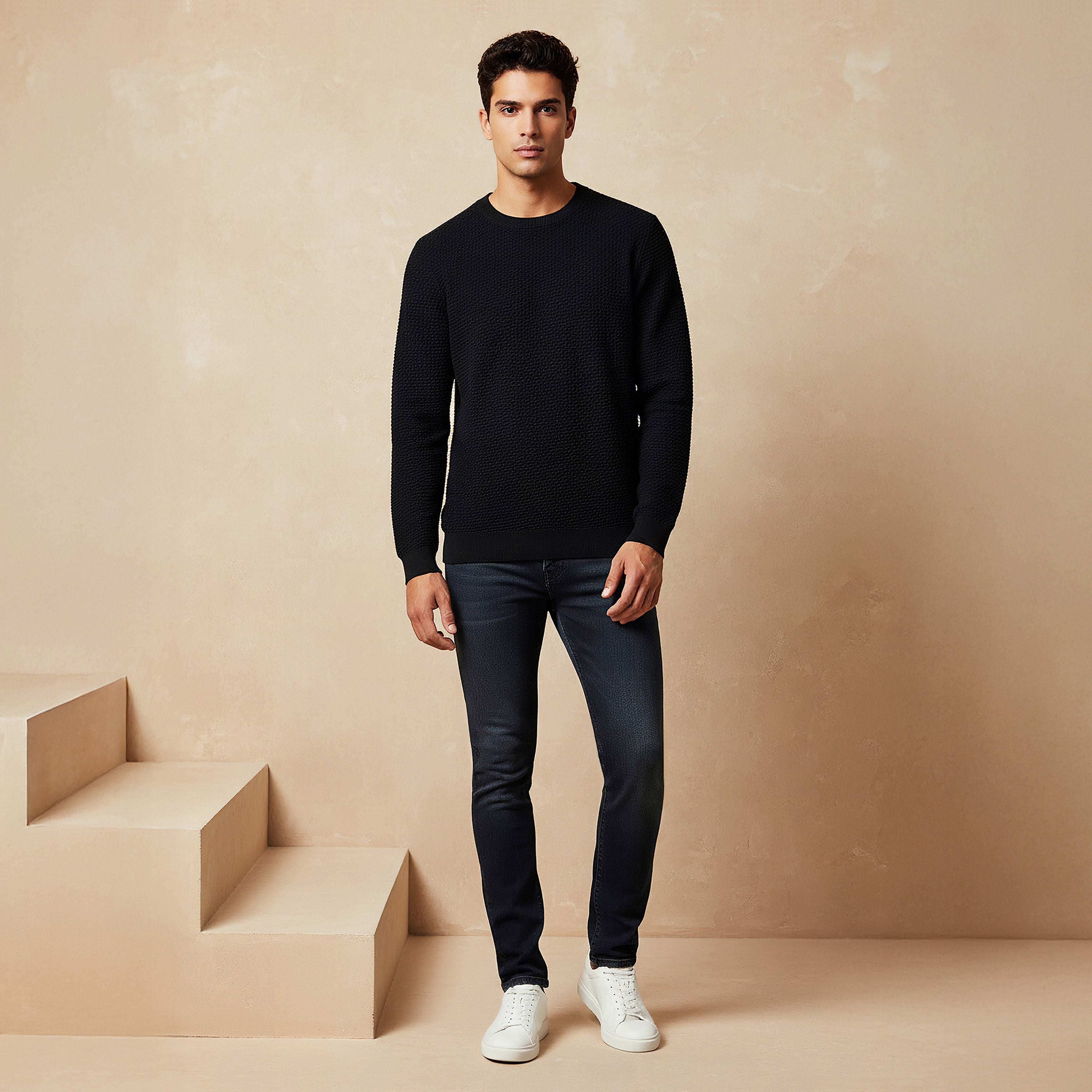 Men Crew Neck Textured Sweater-men-clothing-sweatersandpullovers-image-2