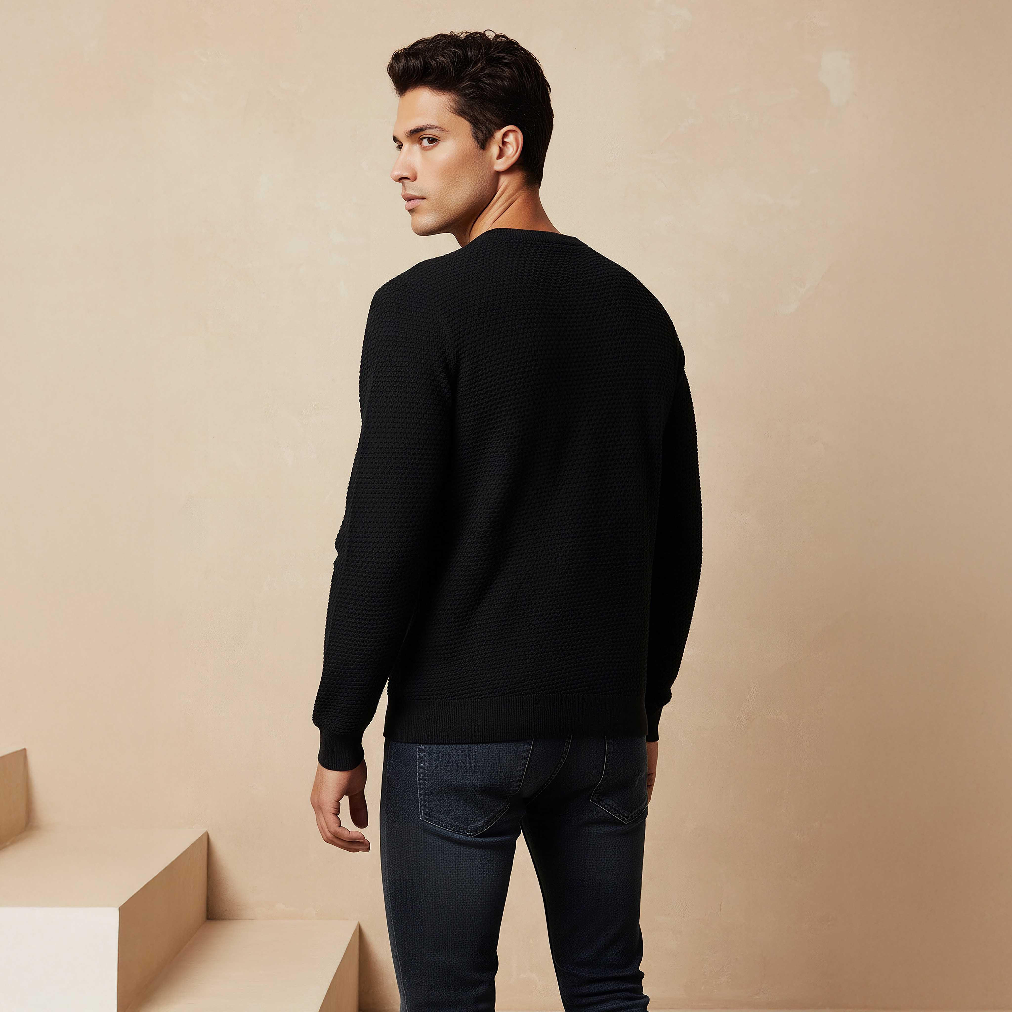 Men Crew Neck Textured Sweater-men-clothing-sweatersandpullovers-image-3