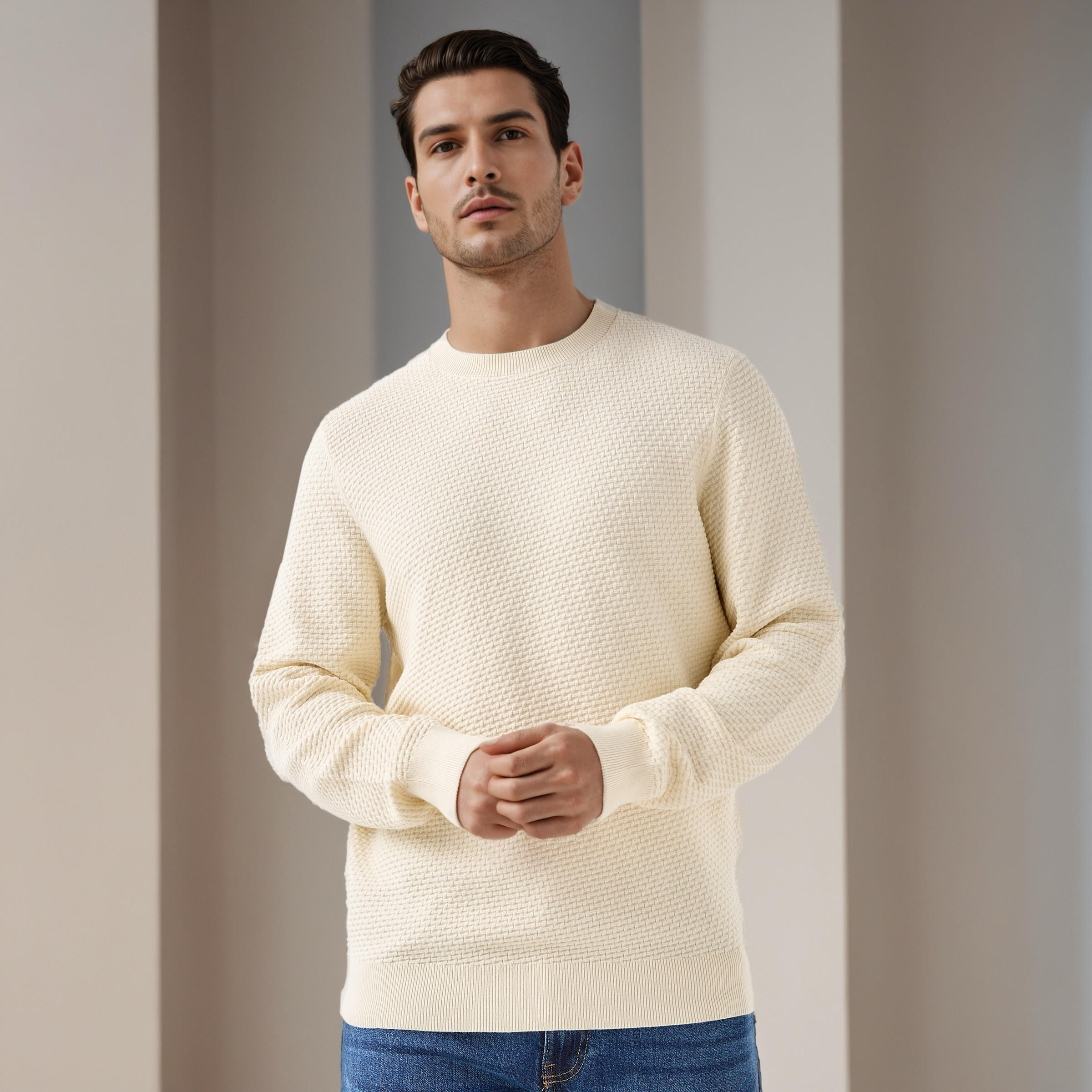 Men Crew Neck Textured Sweater-men-clothing-sweatersandpullovers-image-1