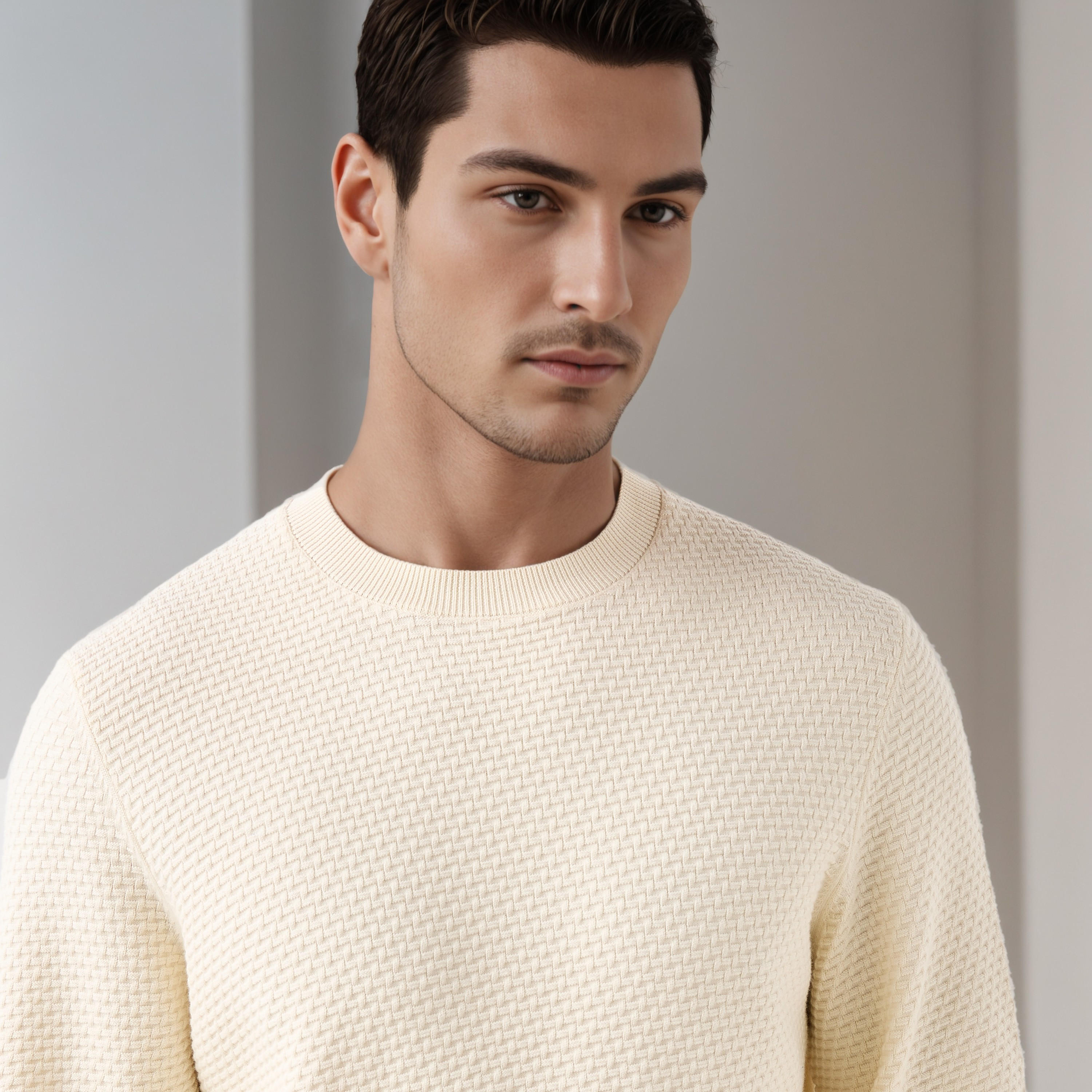 كنزة بارزة الملمس بياقة ضيقة للرجال-men-clothing-sweatersandpullovers-image-1