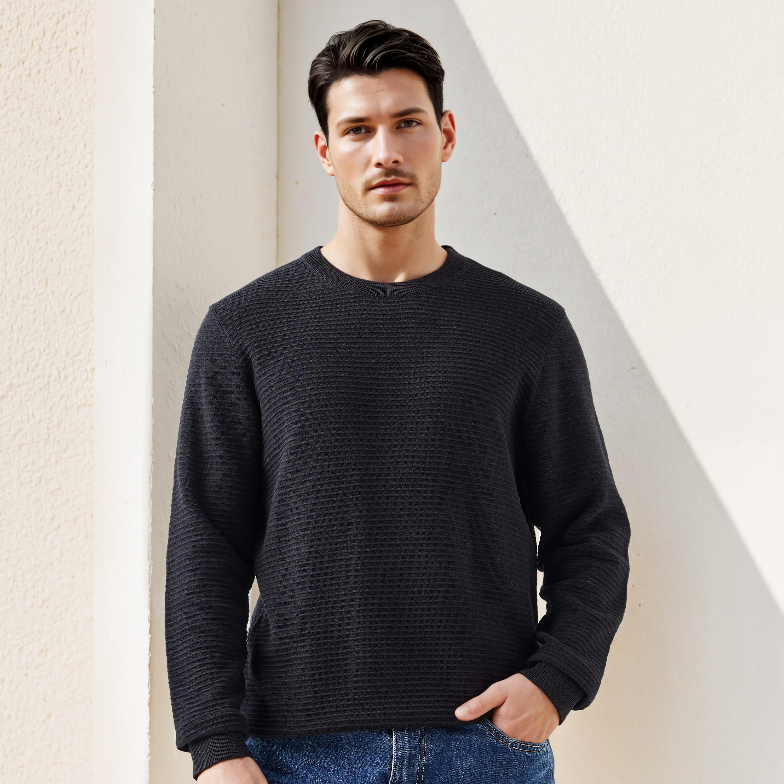 كنزة عثماني بارزة الملمس بياقة ضيقة-men-clothing-sweatersandpullovers-image-6