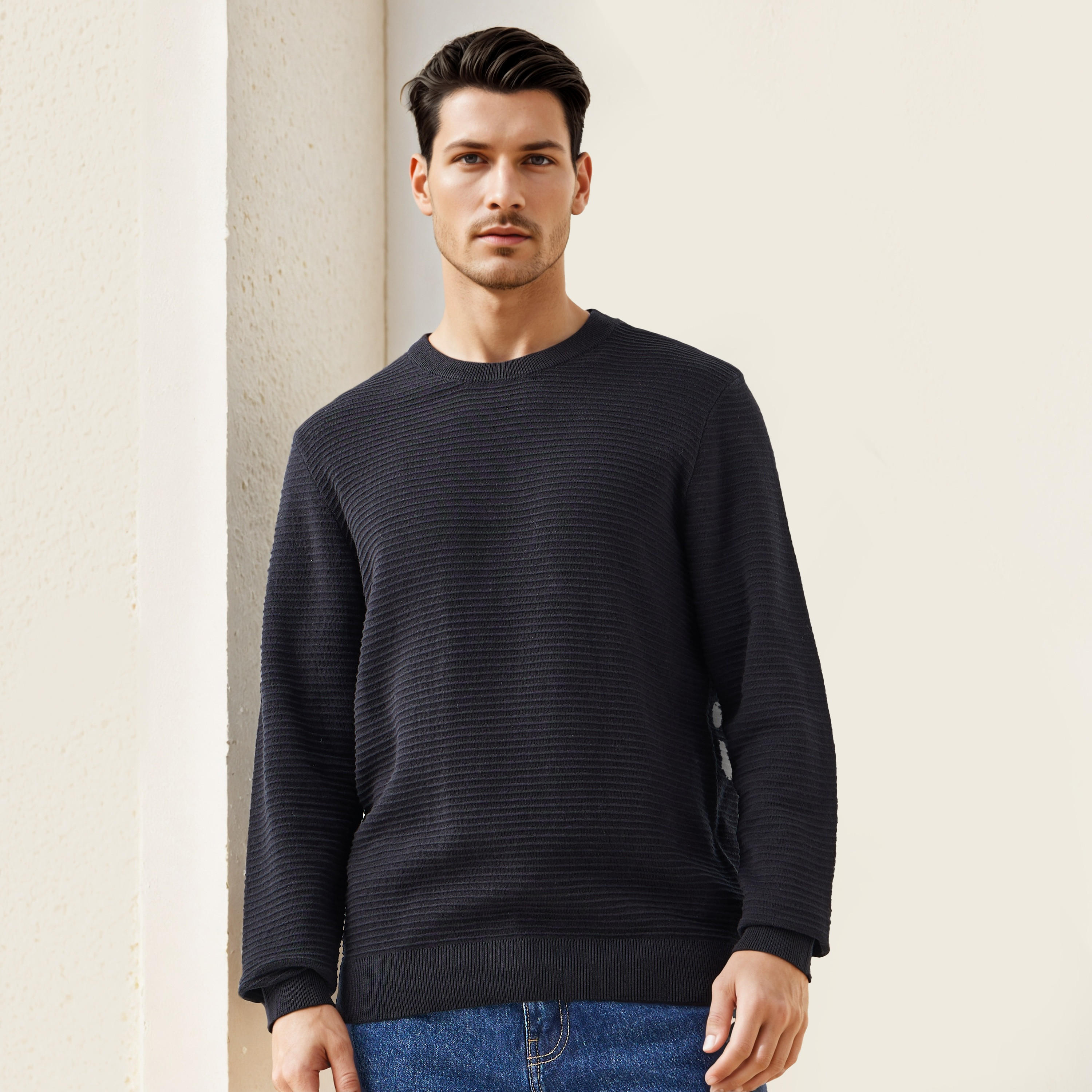 كنزة عثماني بارزة الملمس بياقة ضيقة-men-clothing-sweatersandpullovers-image-1