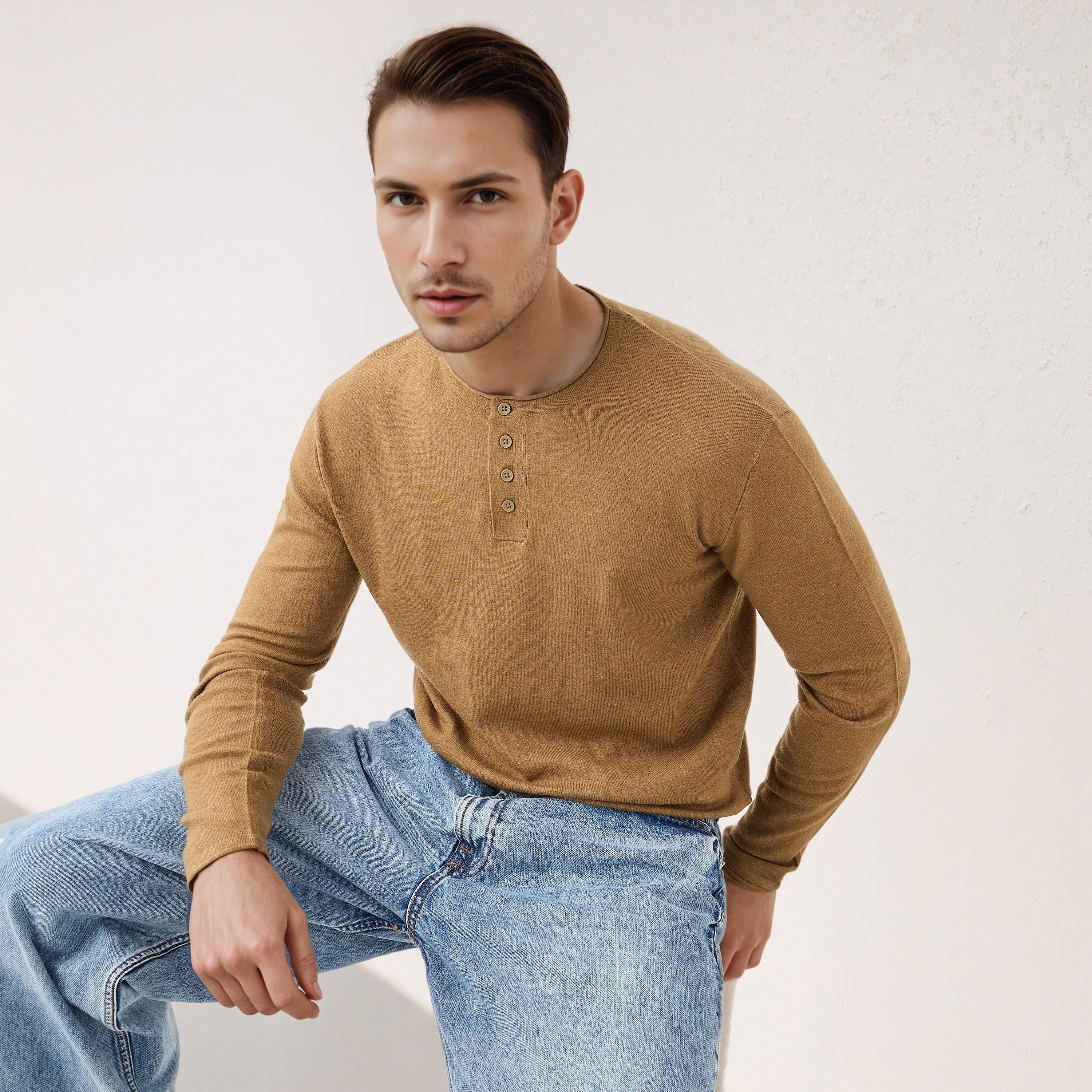 كنزة بياقة هينلي وأكمام طويلة-men-clothing-sweatersandpullovers-image-6